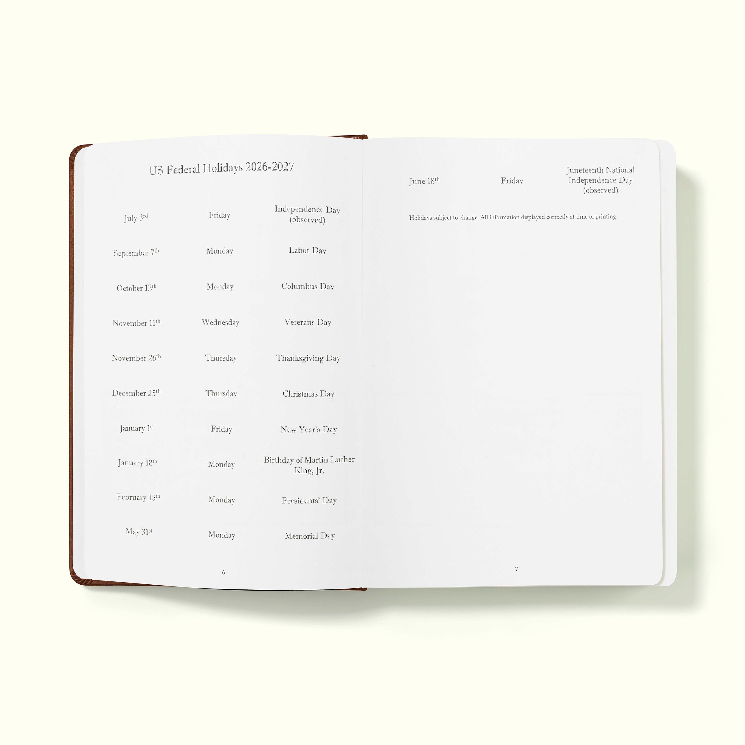 The Executive Journal - Mid-Year Edition - July 2026 to June 2027 – with US Public Holidays