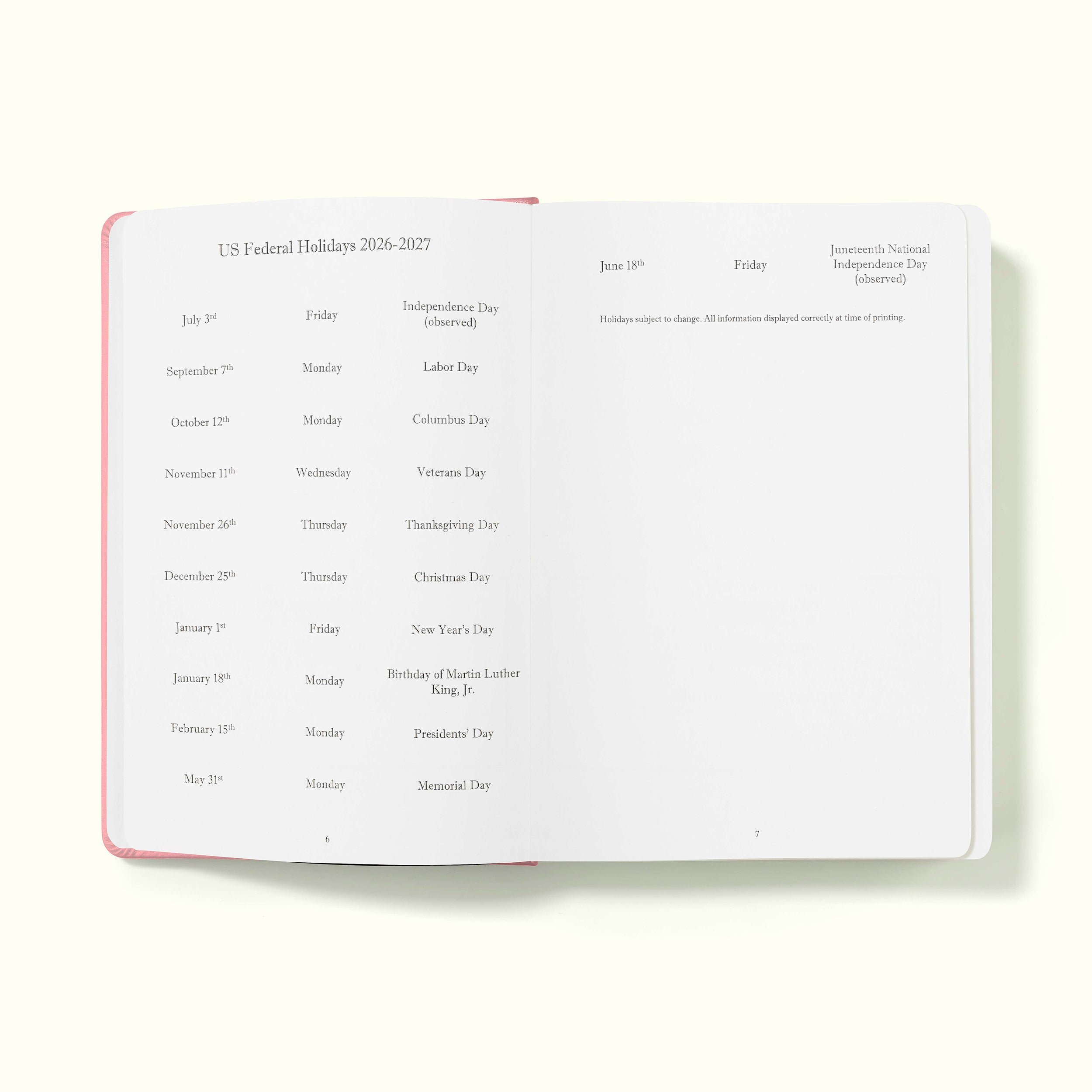 The Executive Journal - Mid-Year Edition - July 2026 to June 2027 – with US Public Holidays