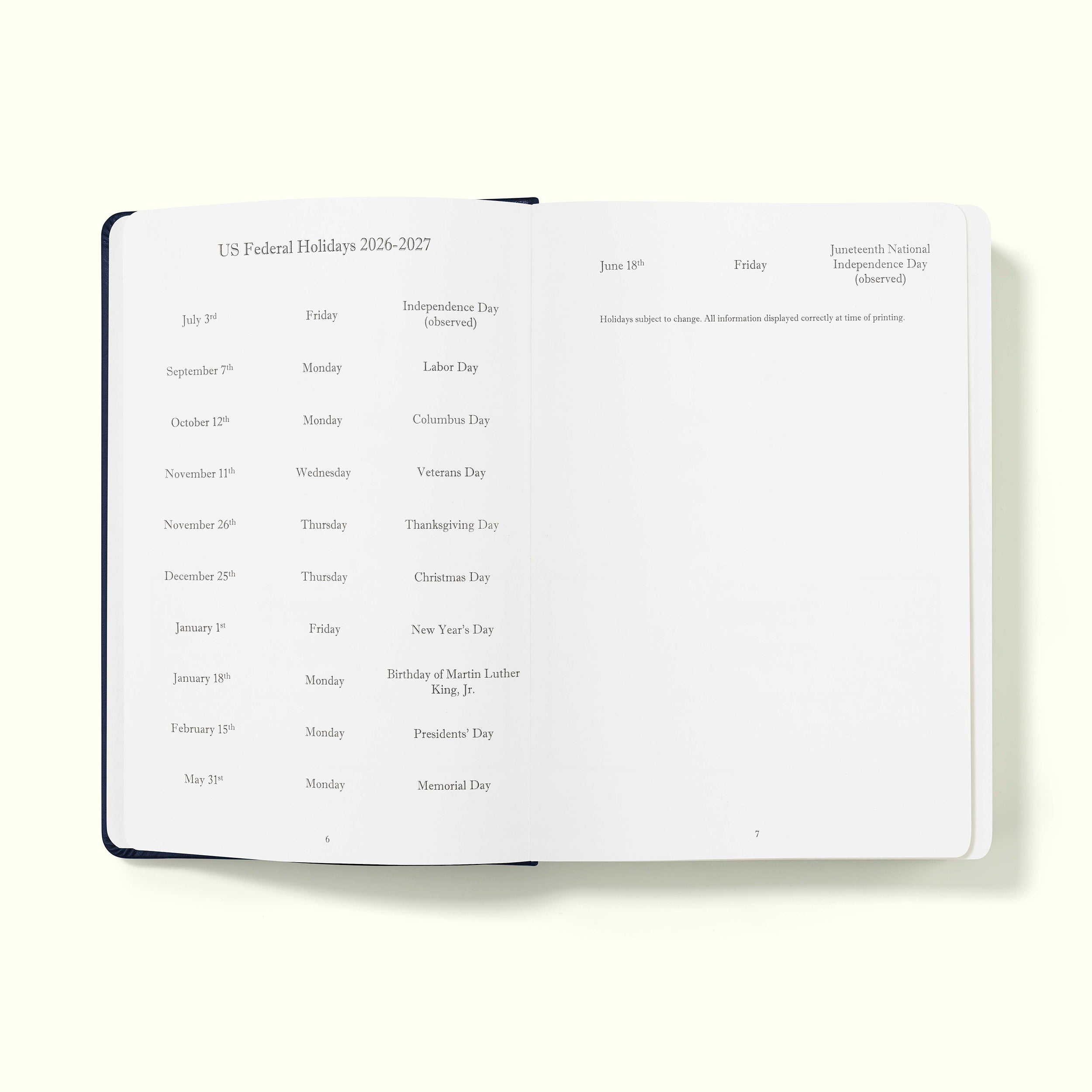 The Executive Journal - Mid-Year Edition - July 2026 to June 2027 – with US Public Holidays