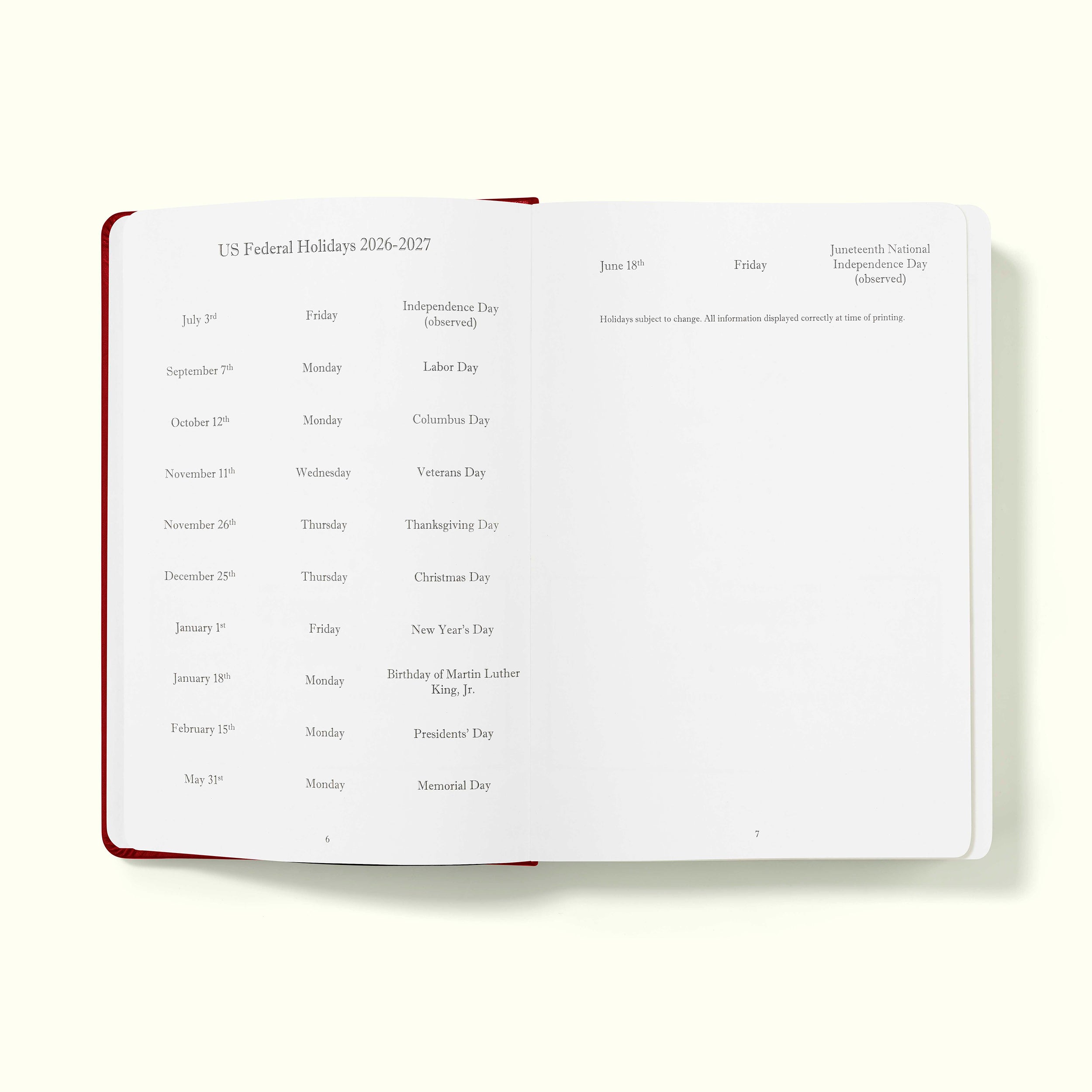 The Executive Journal - Mid-Year Edition - July 2026 to June 2027 – with US Public Holidays