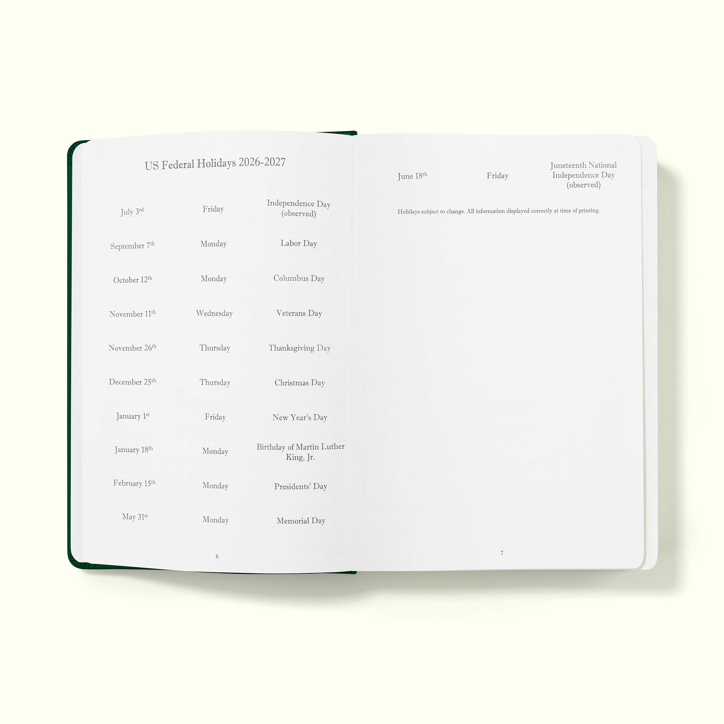 The Executive Journal - Mid-Year Edition - July 2026 to June 2027 – with US Public Holidays