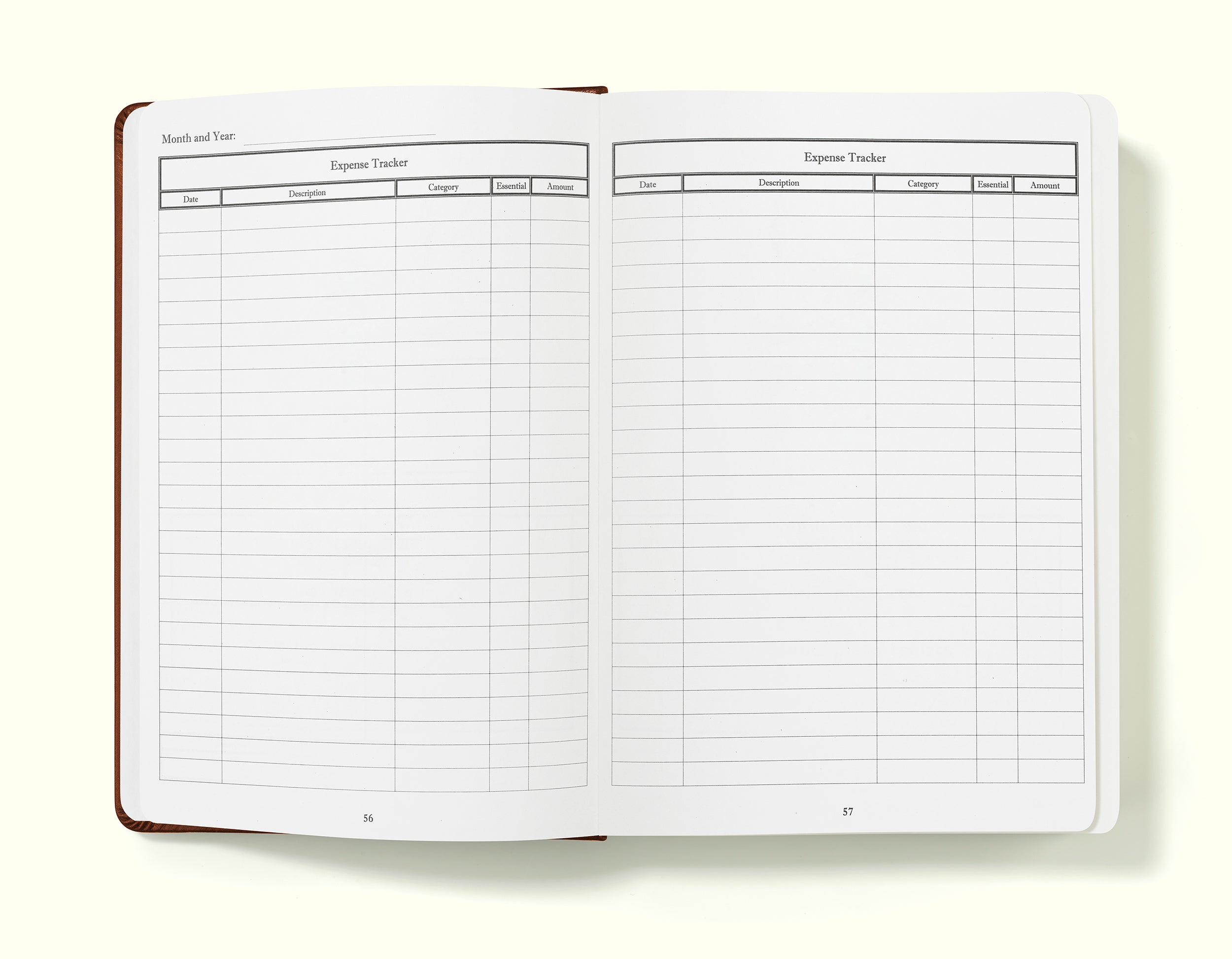 expenses tracker of brown financial planner and budgeting book in a5 on a blank background