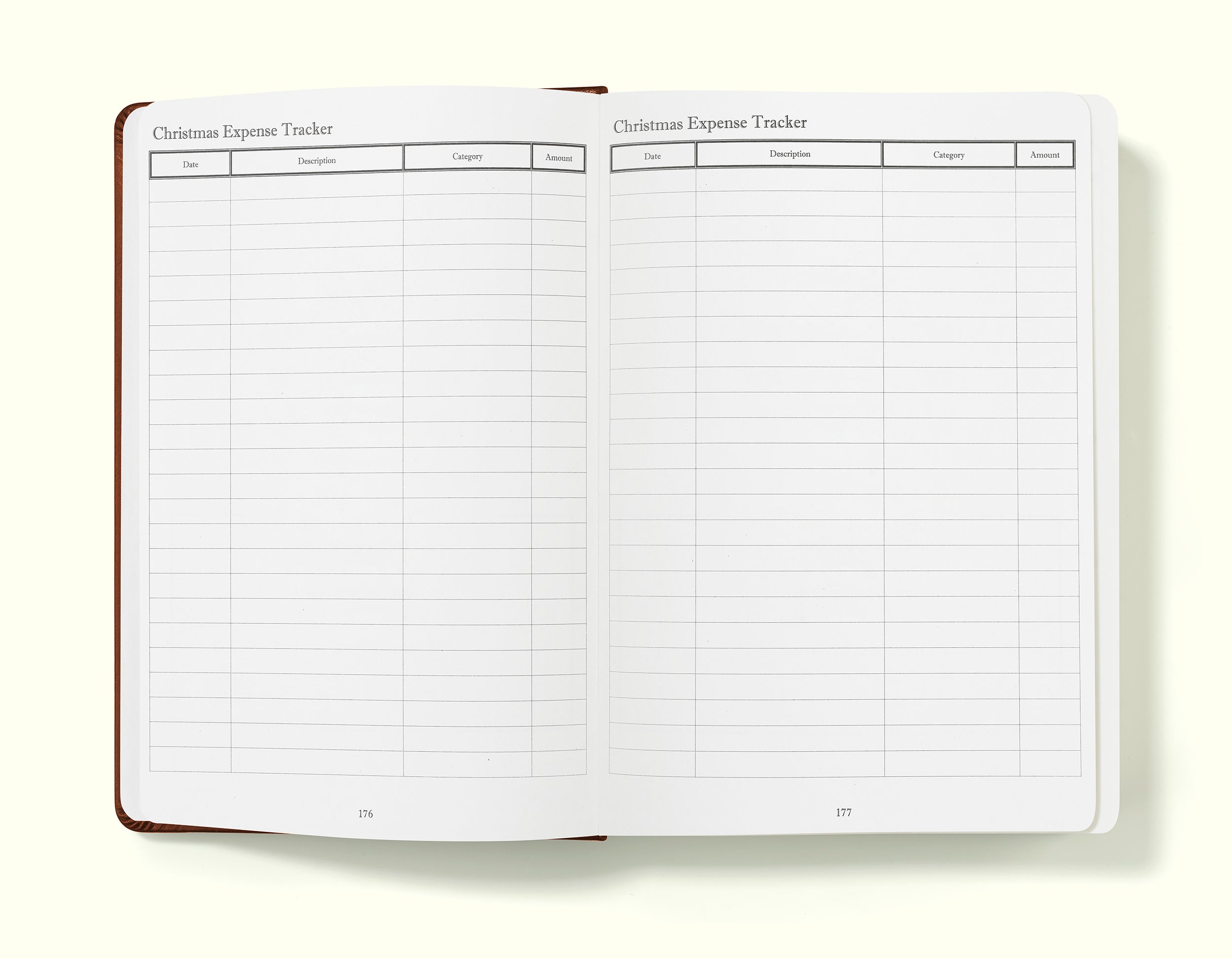 christmas expense tracker of brown financial planner and budgeting book in a5 on a blank background