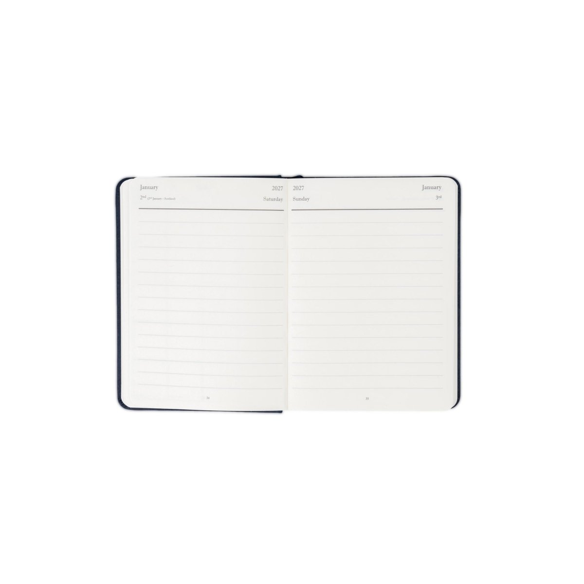Planner interior open spread with monthly calendar grid on both pages