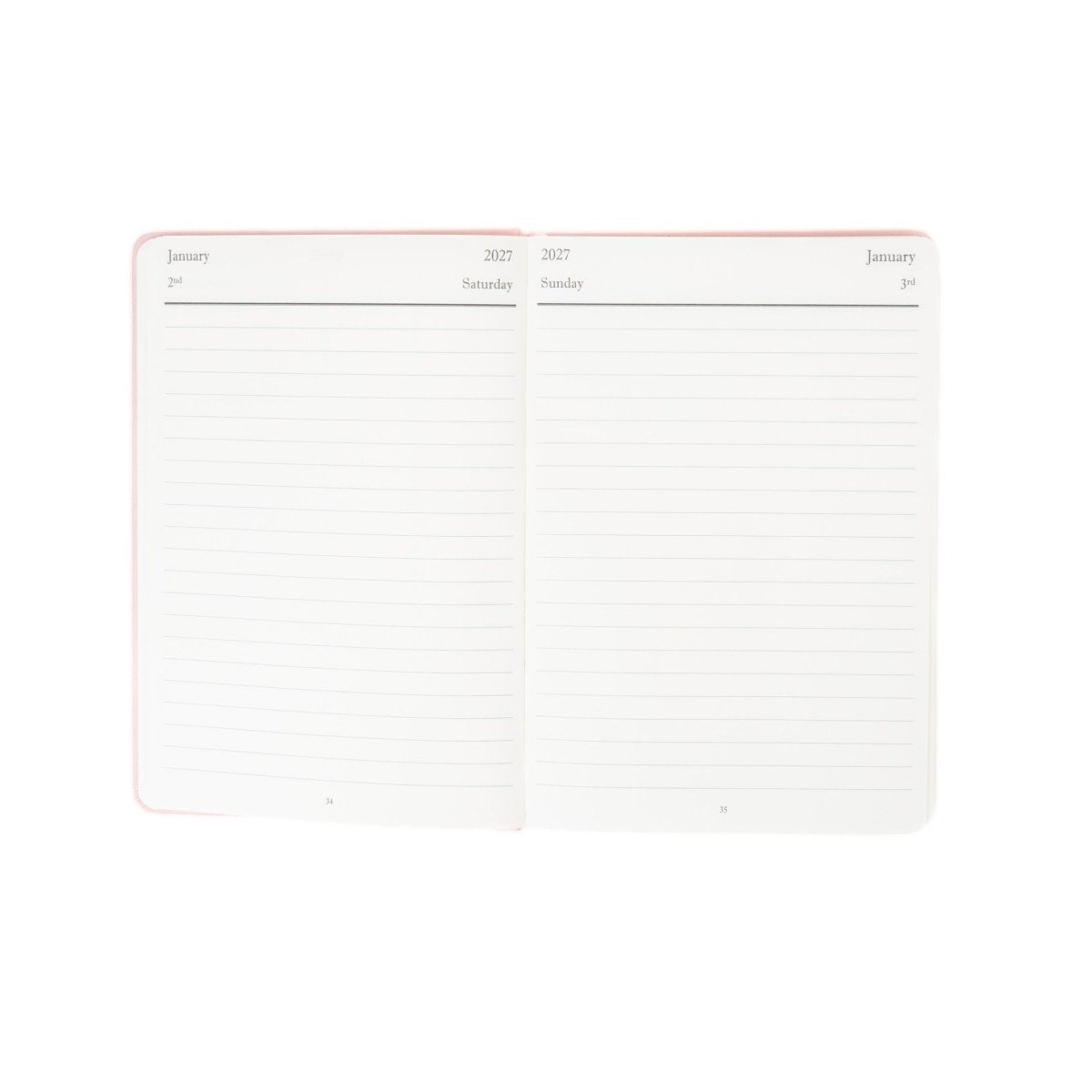 Open weekly planner with red border and two blank writing sections for dates