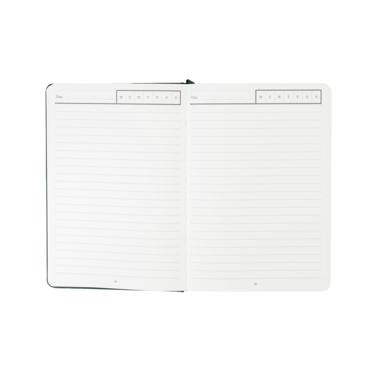 Undated executive journal open to two lined monthly planner pages