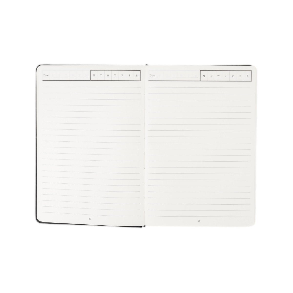 Undated executive journal open to two lined monthly planner pages