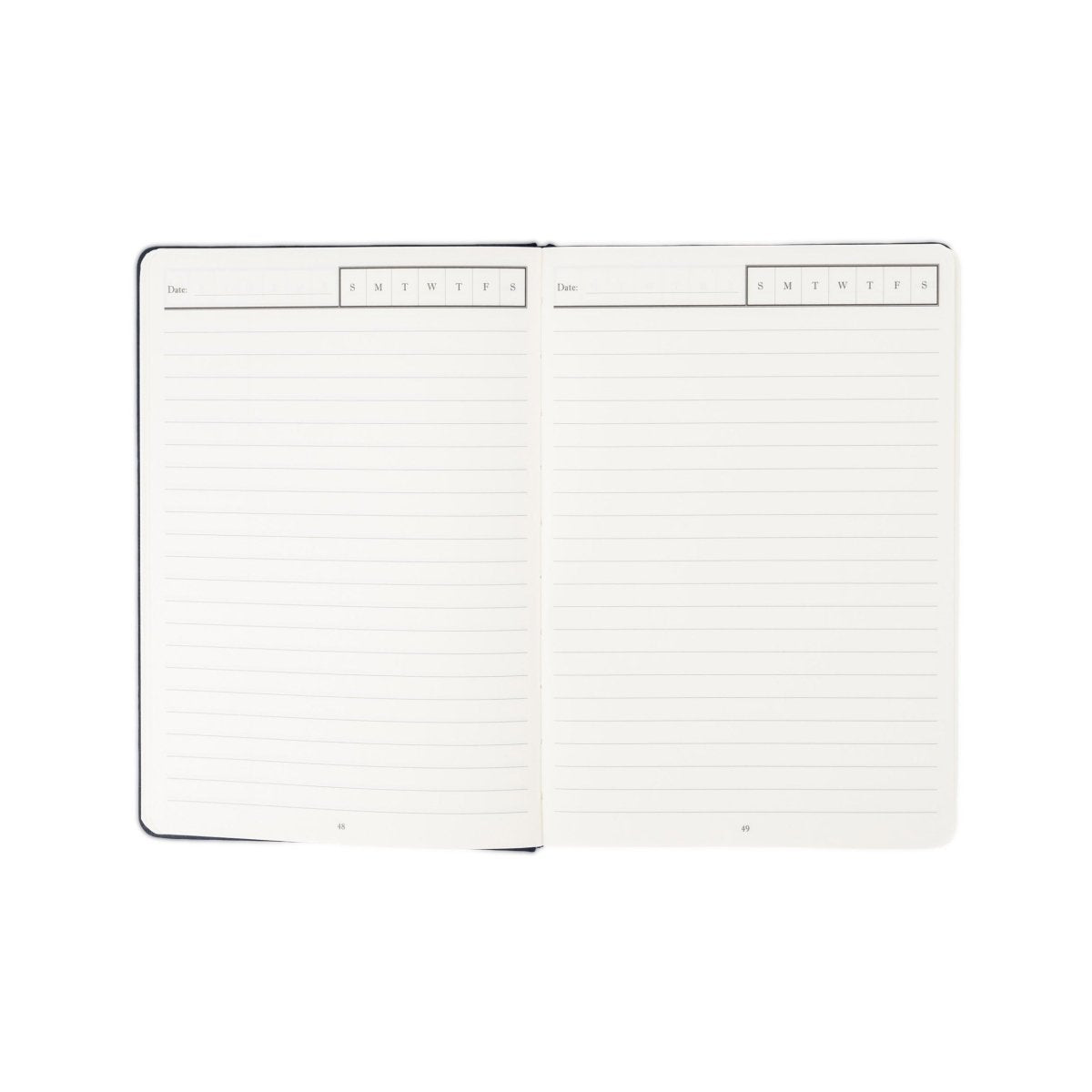 Undated executive journal, open to weekly planner grids with dark edge trim