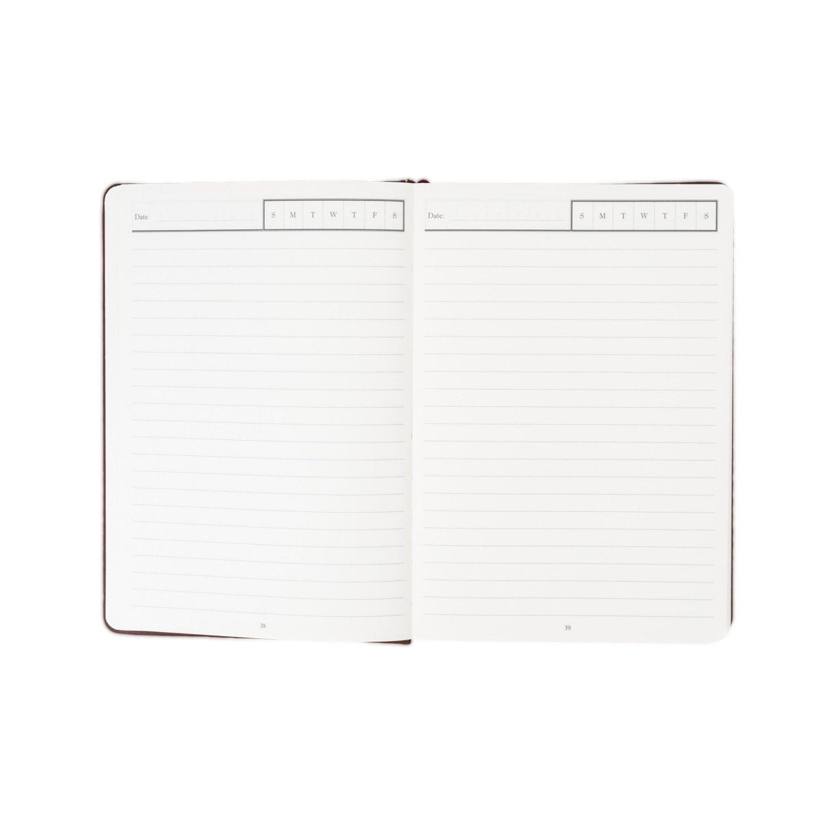 Undated executive journal, open lined pages with dark edge trim