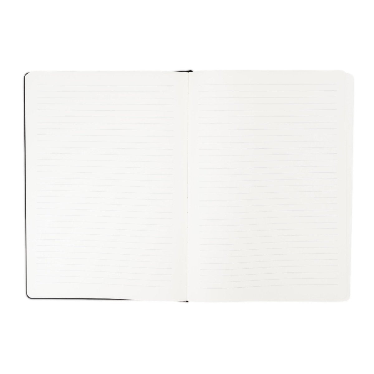 Open notebook with white blank pages and dark cover edges