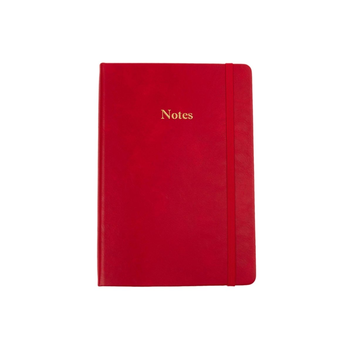 Crimson executive notebook with 'Notes' on cover and vertical spine binding.