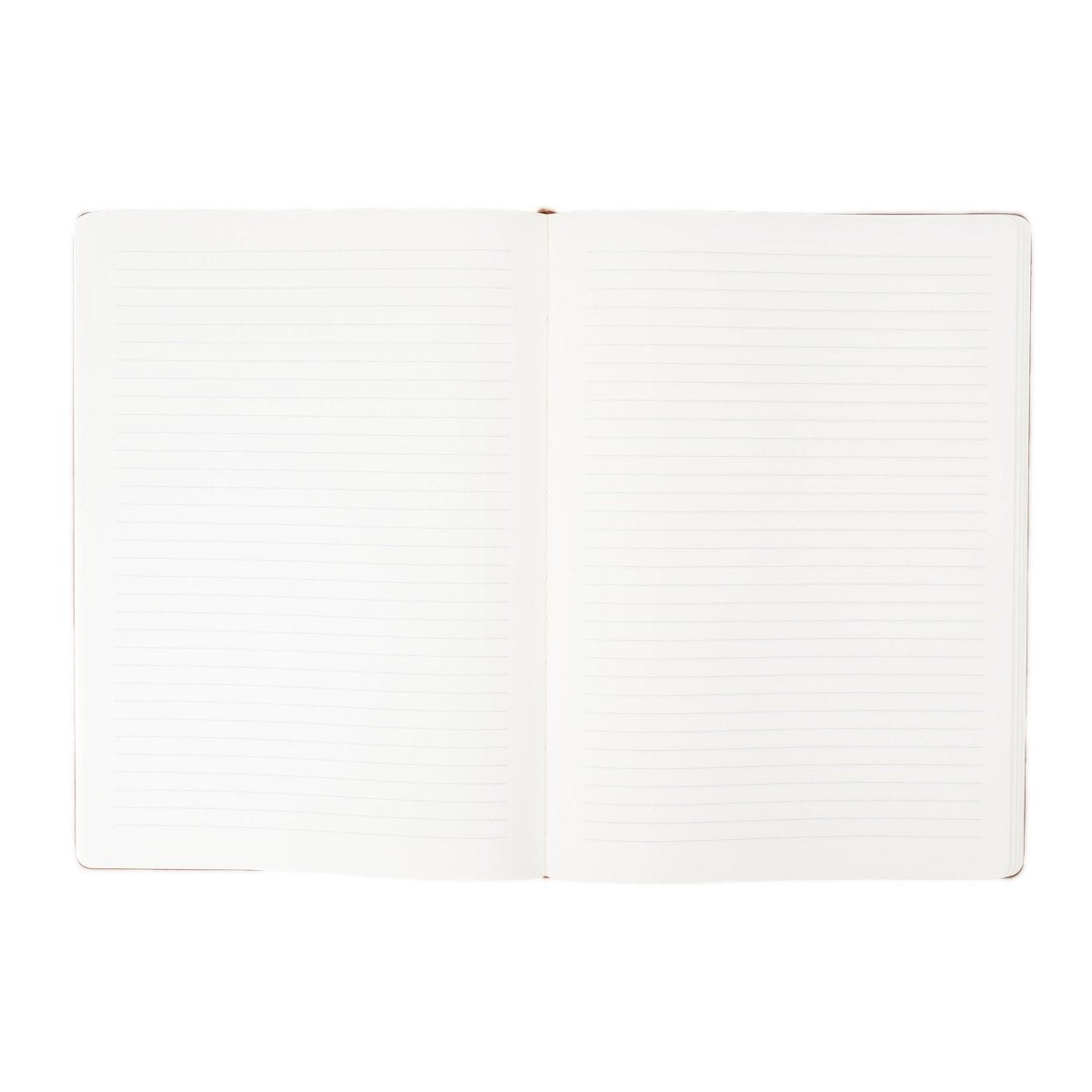 Open executive notebook with blank pages, white interior, both sides visible