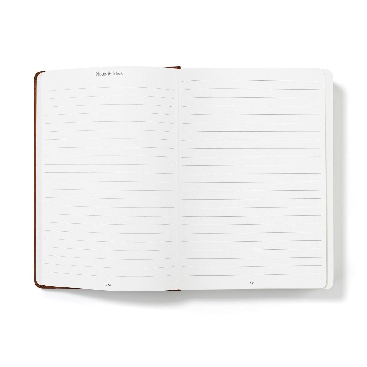 Financial planner journal open to notes and ideas pages with lined sections.