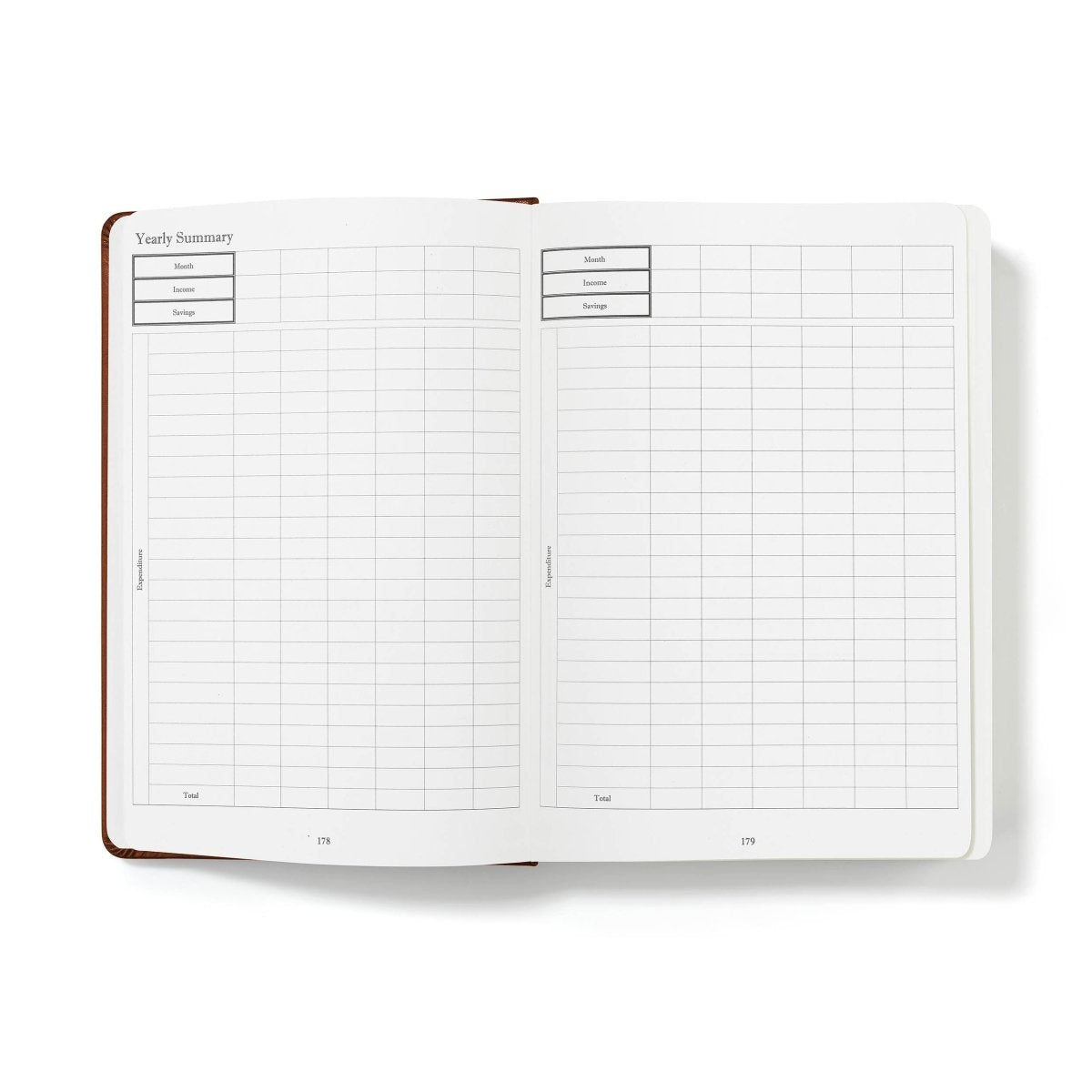 Open financial planner journal with Yearly Summary grid for notes and planning