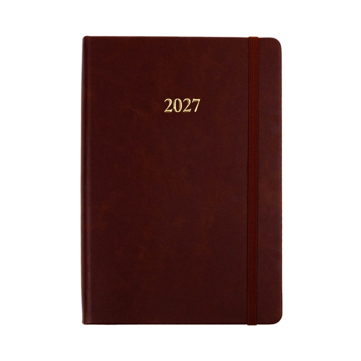 2027 planner journal with brown cover and matching elastic closure band