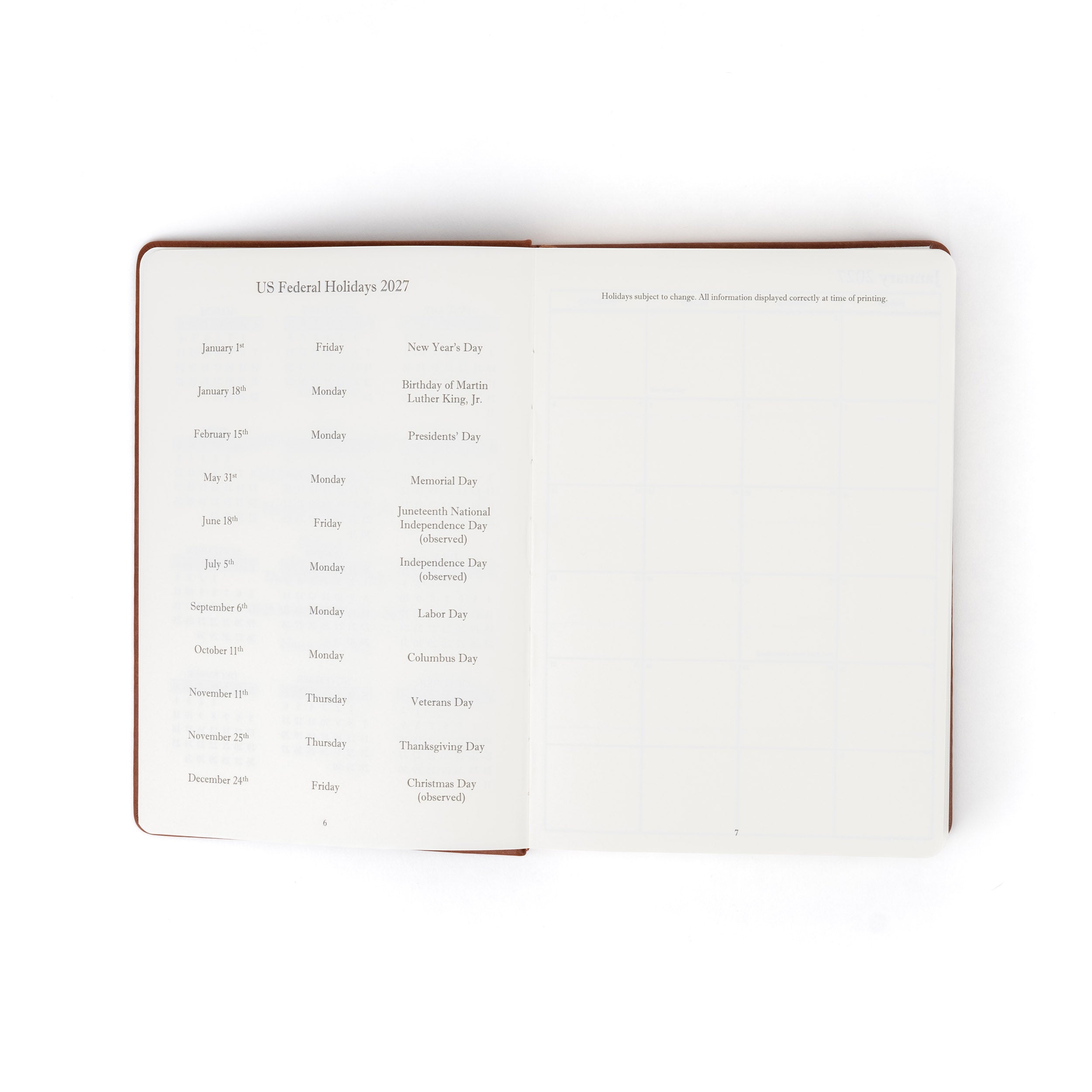 The Executive Journal – 2027 Edition – with US Public Holidays