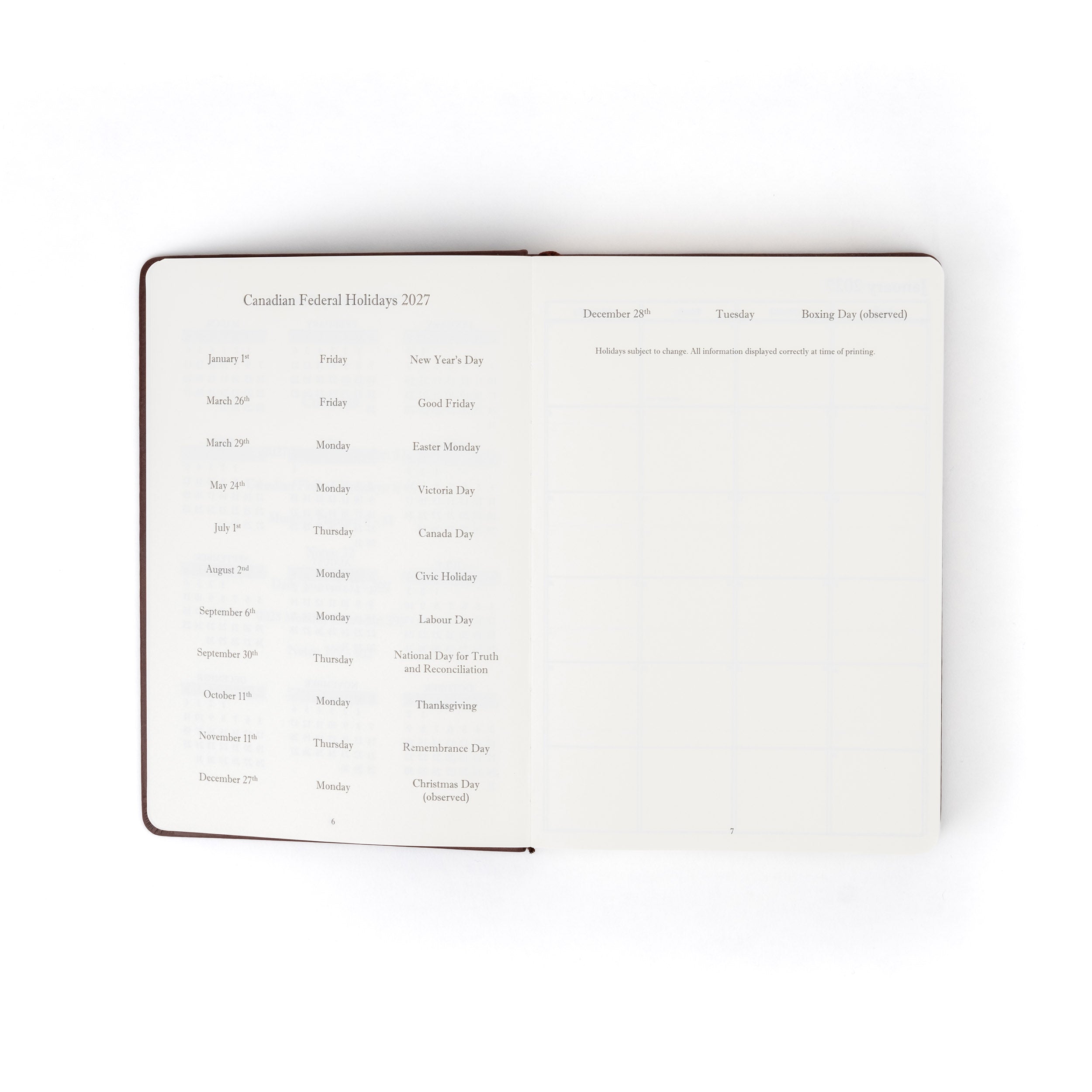 The Executive Journal – 2027 Edition – with Canadian Public Holidays