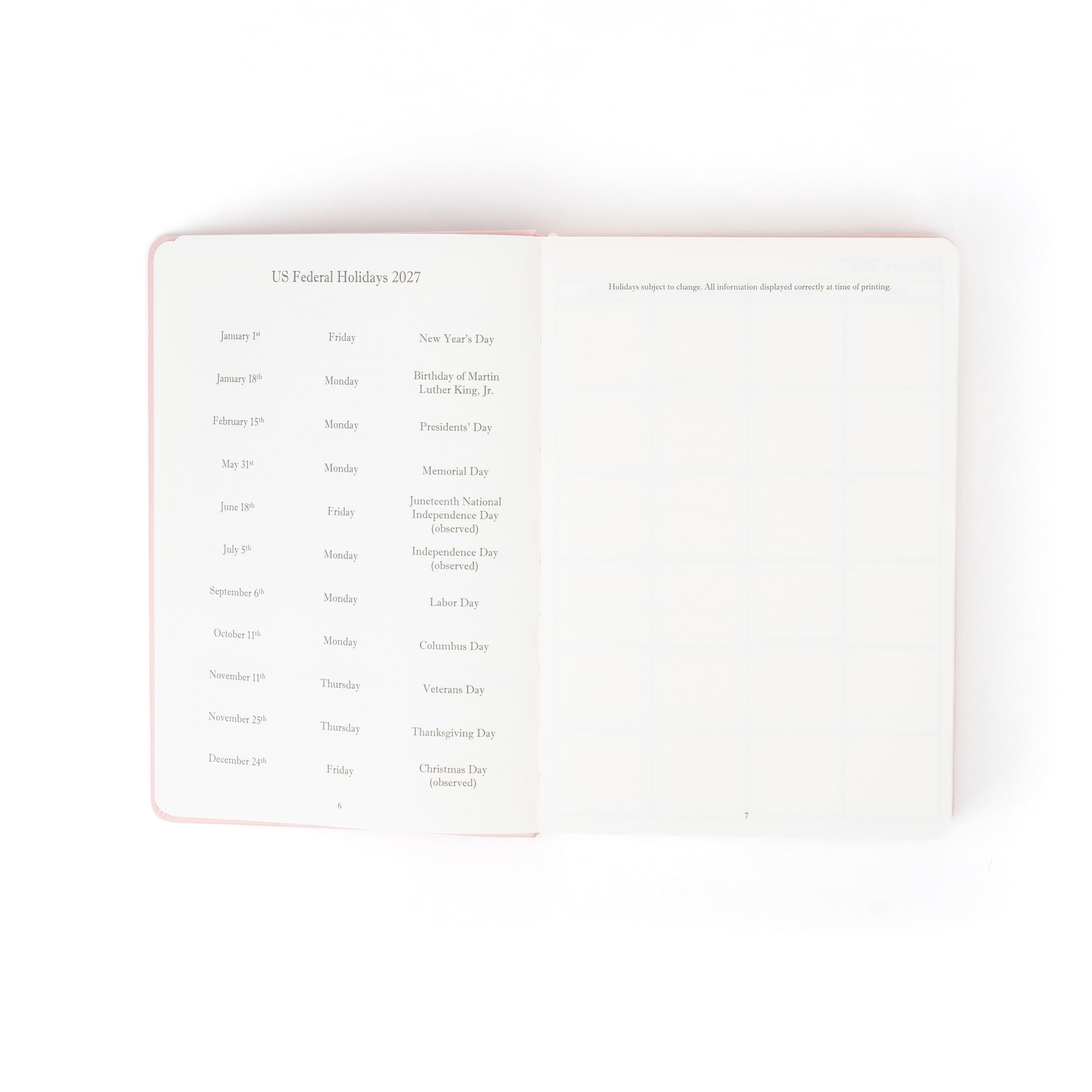 The Executive Journal – 2027 Edition – with US Public Holidays