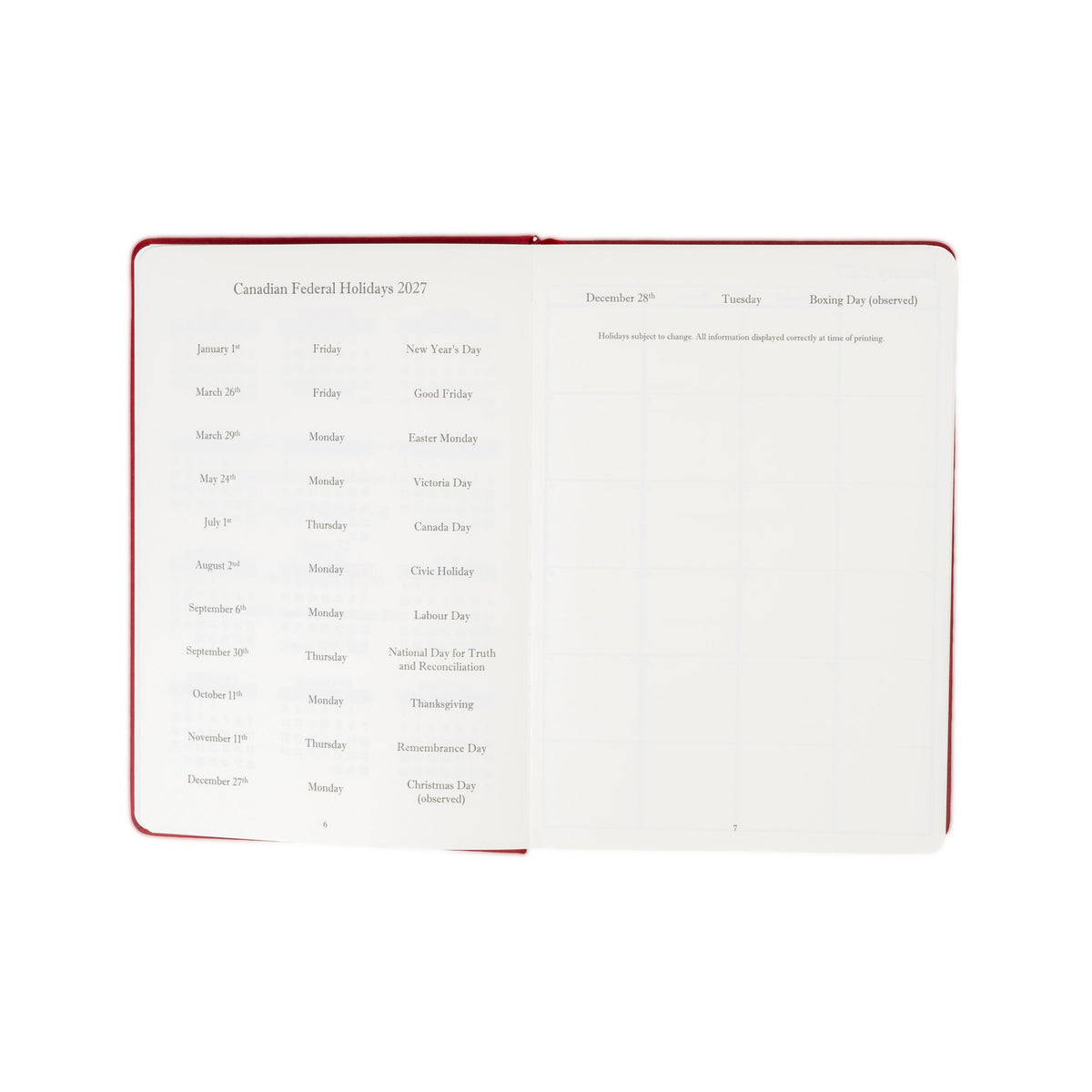 The Executive Journal – 2027 Edition – with Canadian Public Holidays