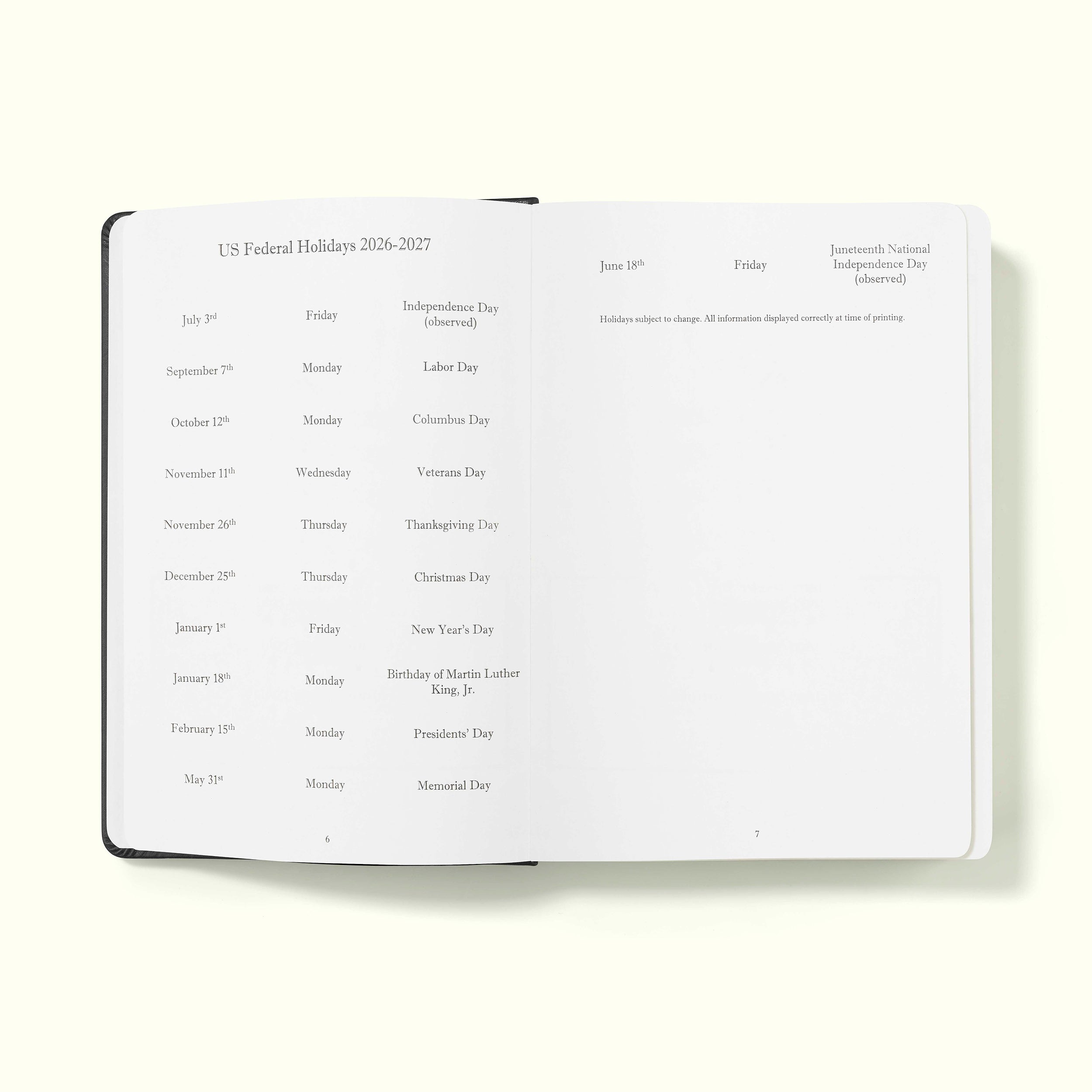 The Executive Journal - Mid-Year Edition - July 2026 to June 2027 – with US Public Holidays