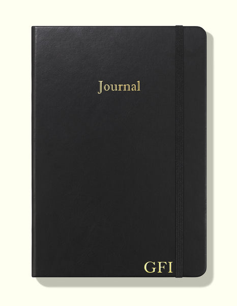 front cover with personalisation of black weekly planner in a5 on a blank background