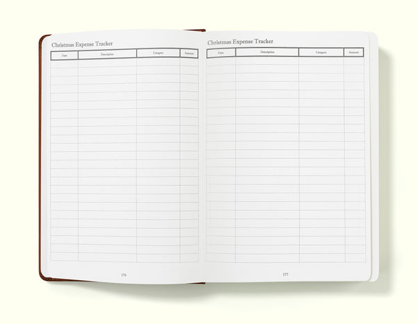 christmas expense tracker of brown financial planner and budgeting book in a5 on a blank background