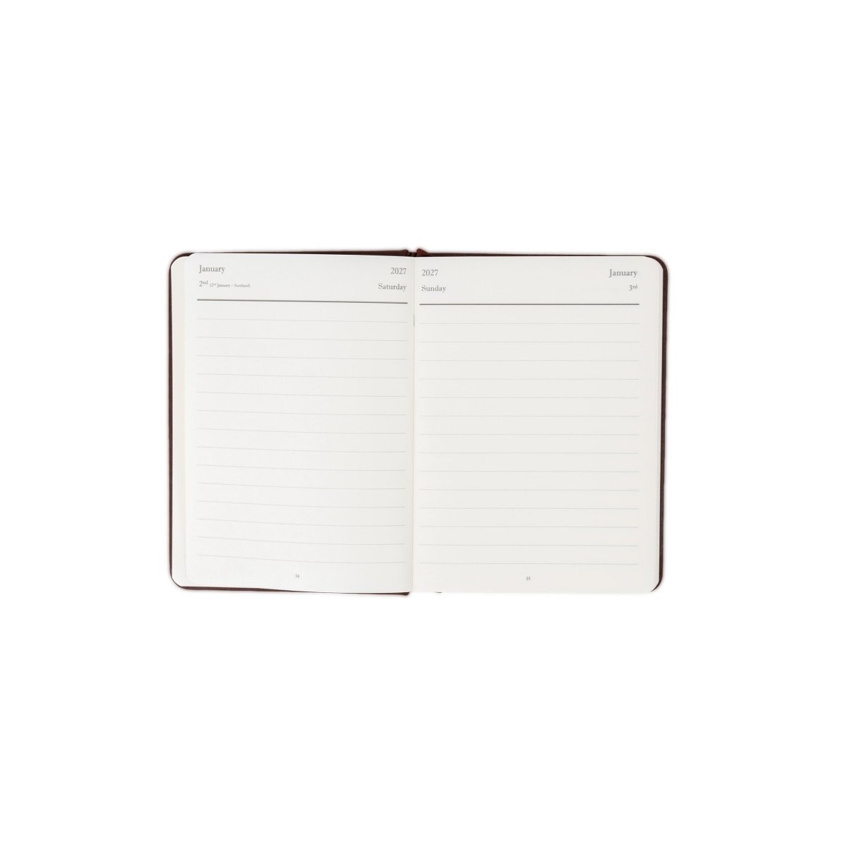 Planner interior open spread with monthly calendar grid and note lines