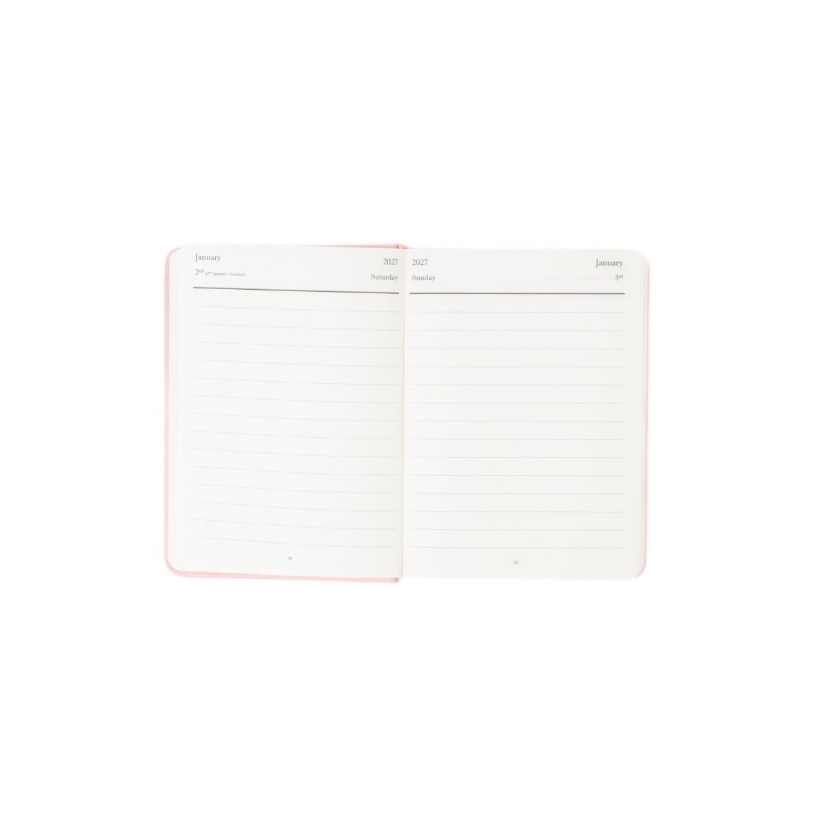 Planner interior with lined pages and red-bordered layout view
