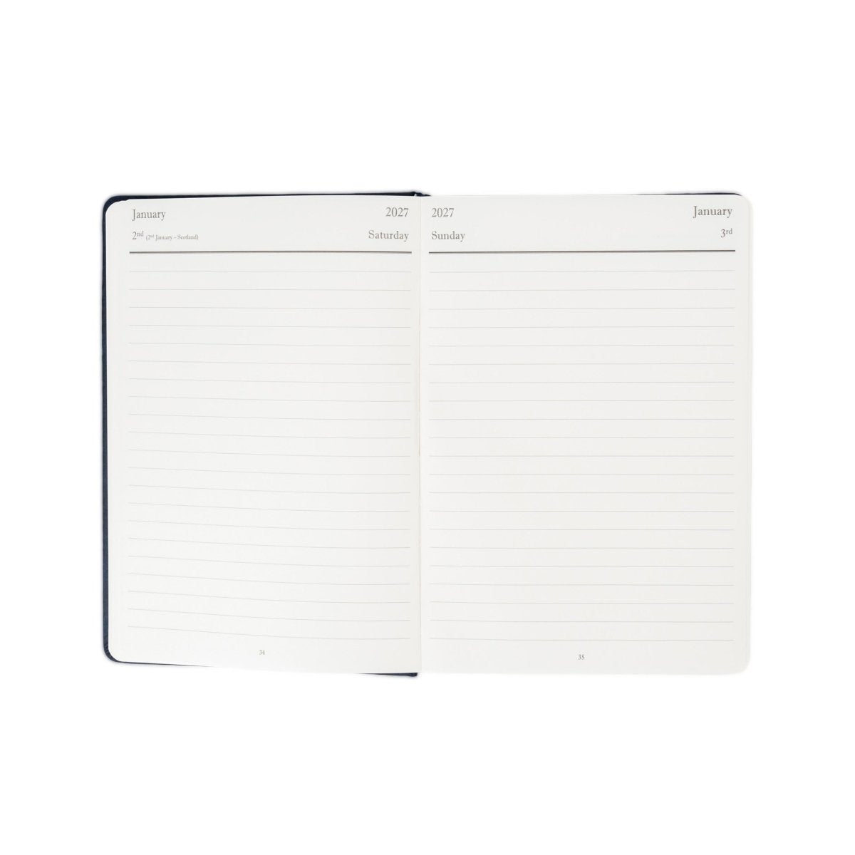 Planner interior open spread with weekly-style calendar grid and headings
