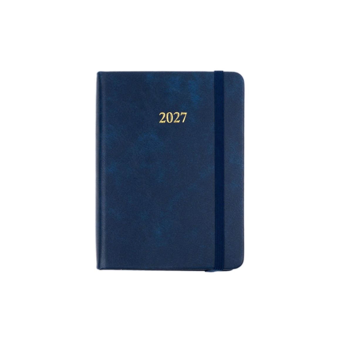 Navy 2027 journal with elastic strap and gold 2027 on front cover