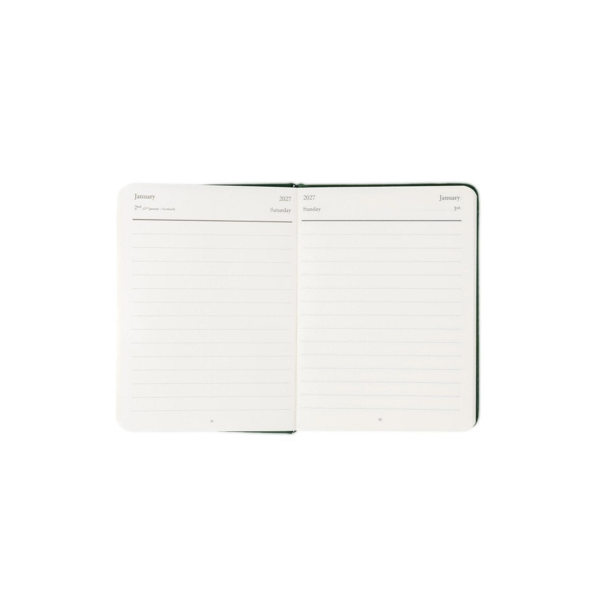 Planner interior open spread with lined pages and light date sections
