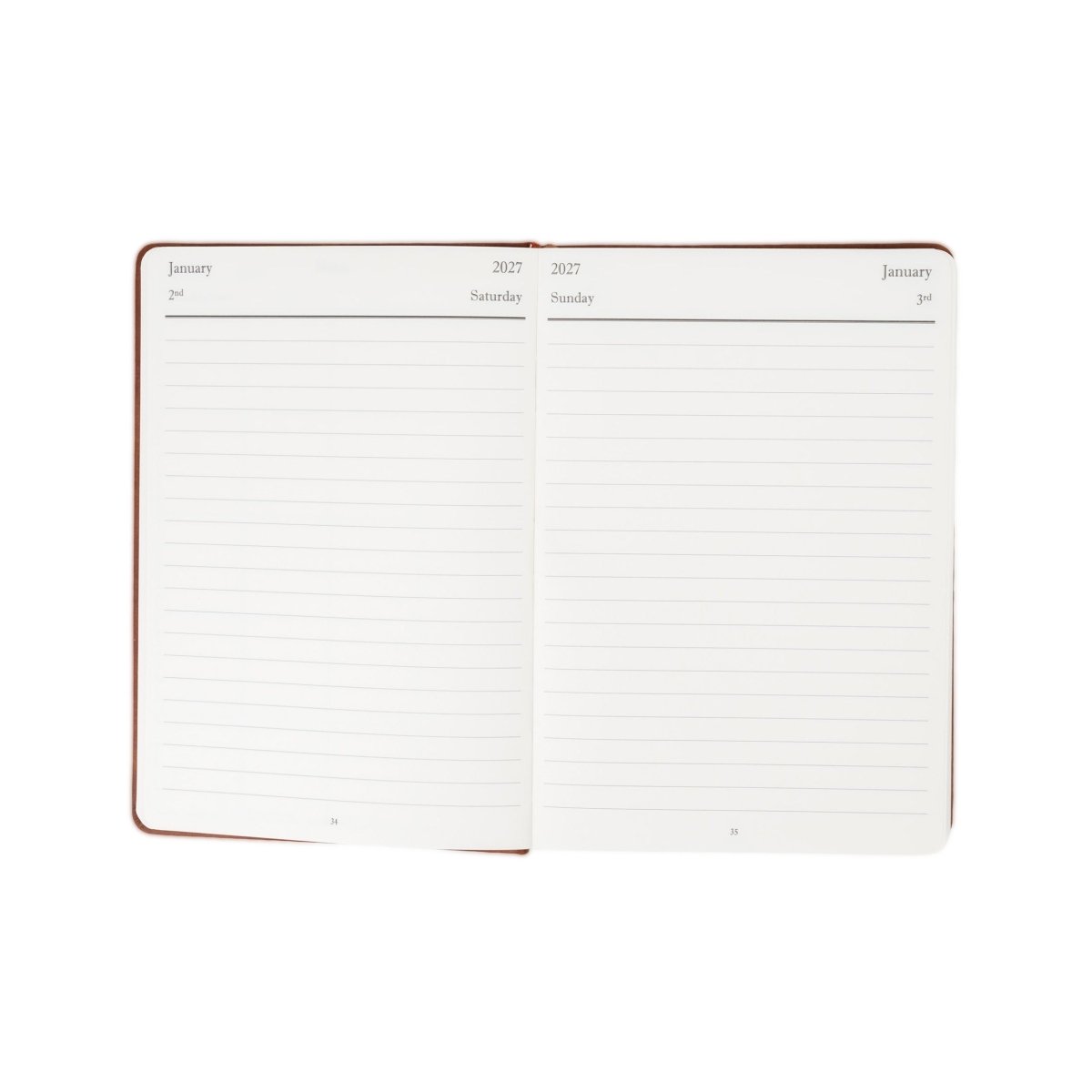 2027 weekly planner journal open to January calendar spread with blank lines