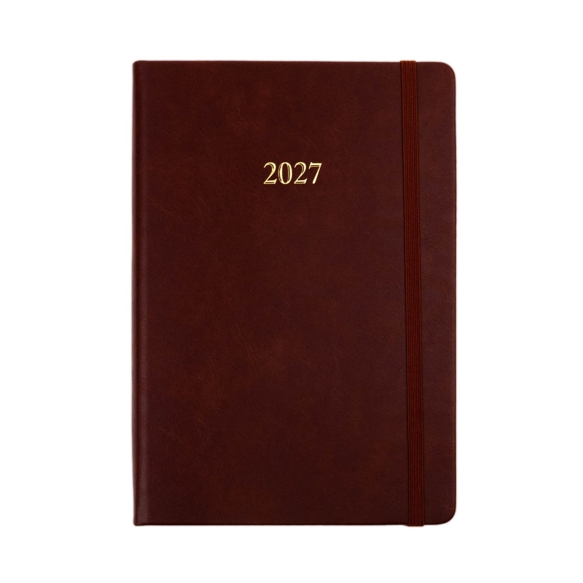 2027 executive journal with brown faux-leather cover and gold “2027” title