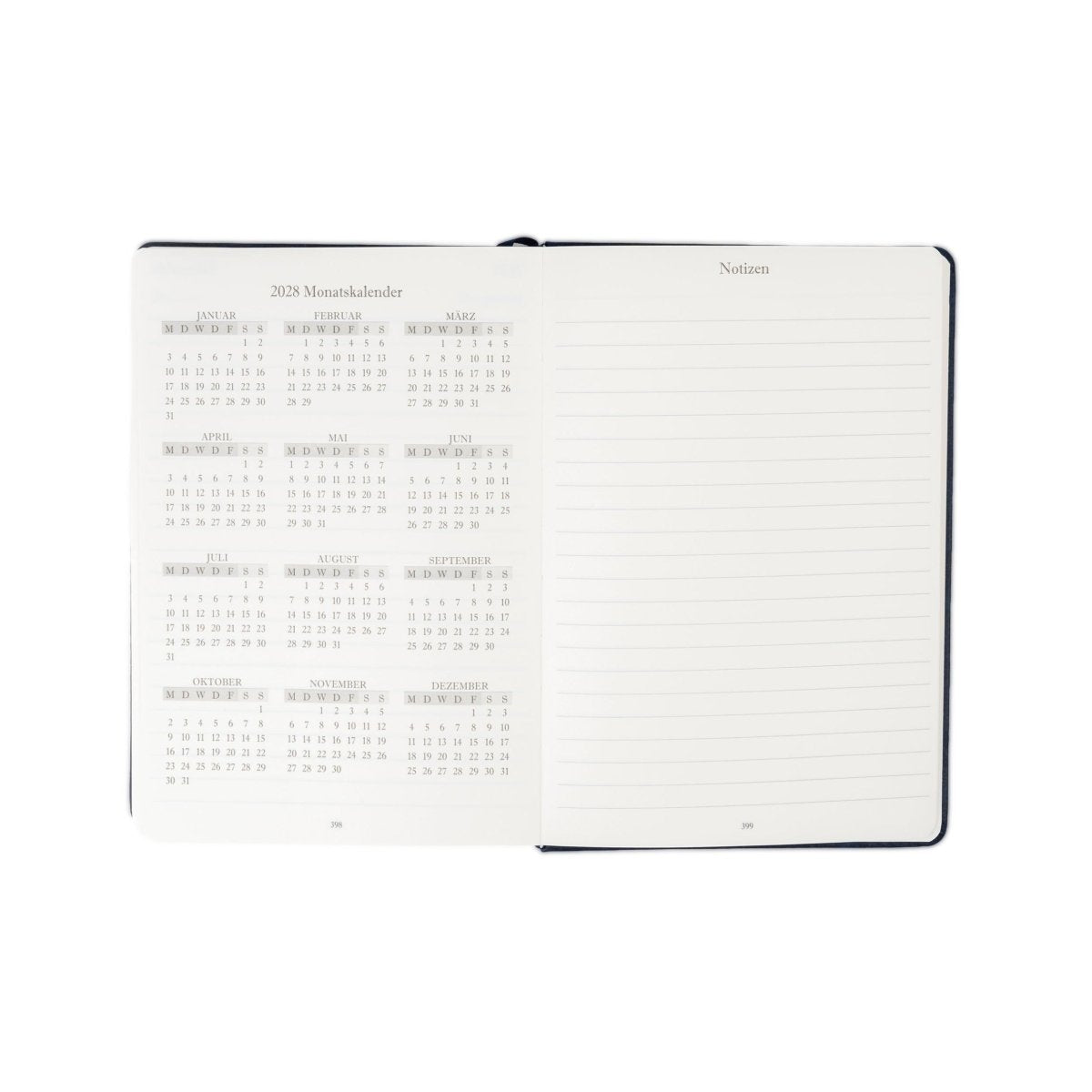 2027 executive journal with dark cover and calendar pages inside, A5 size