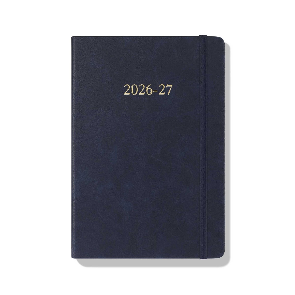 Navy leather-look journal cover with gold "2026-27" title
