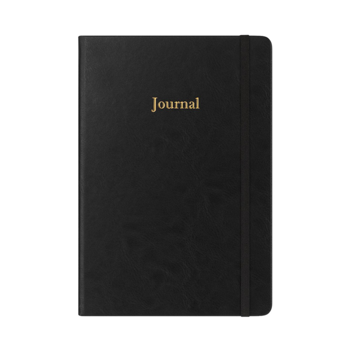 Undated journal with black textured cover and gold "Journal" title, closed.