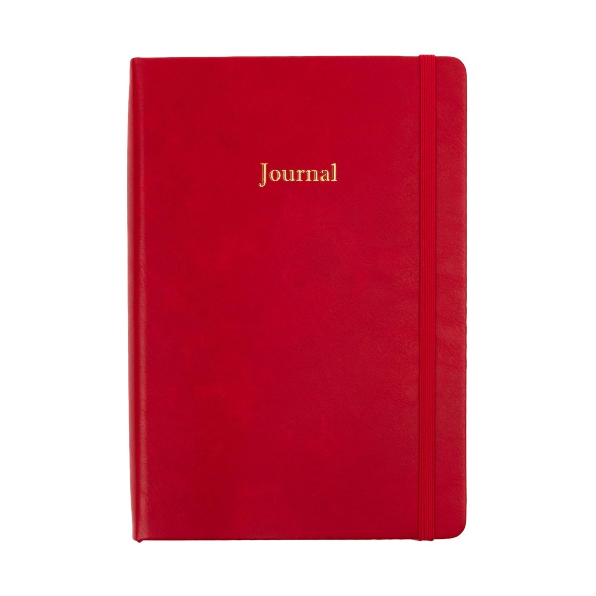 Red undated executive journal with 'Journal' title and elastic strap