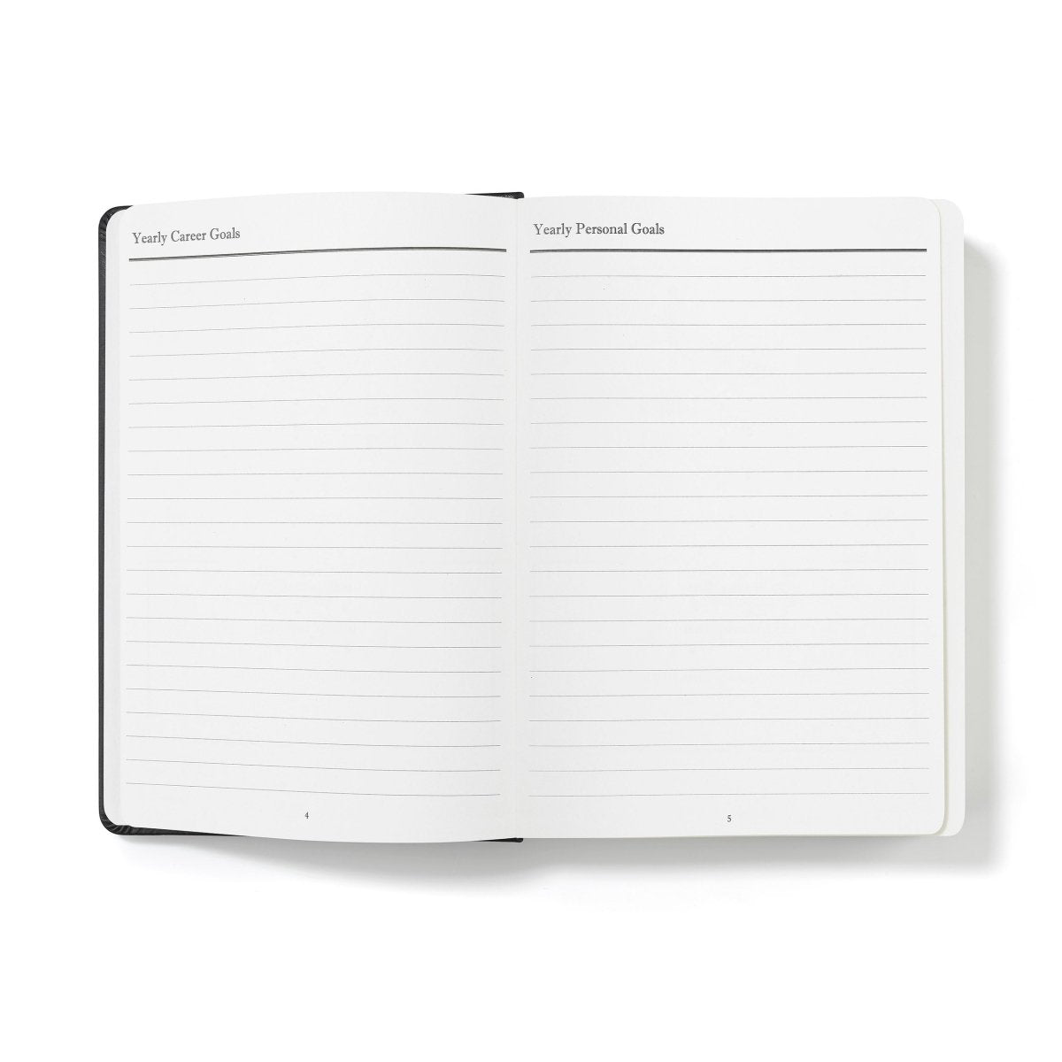 Open weekly productivity planner pages with headings for career and personal goals