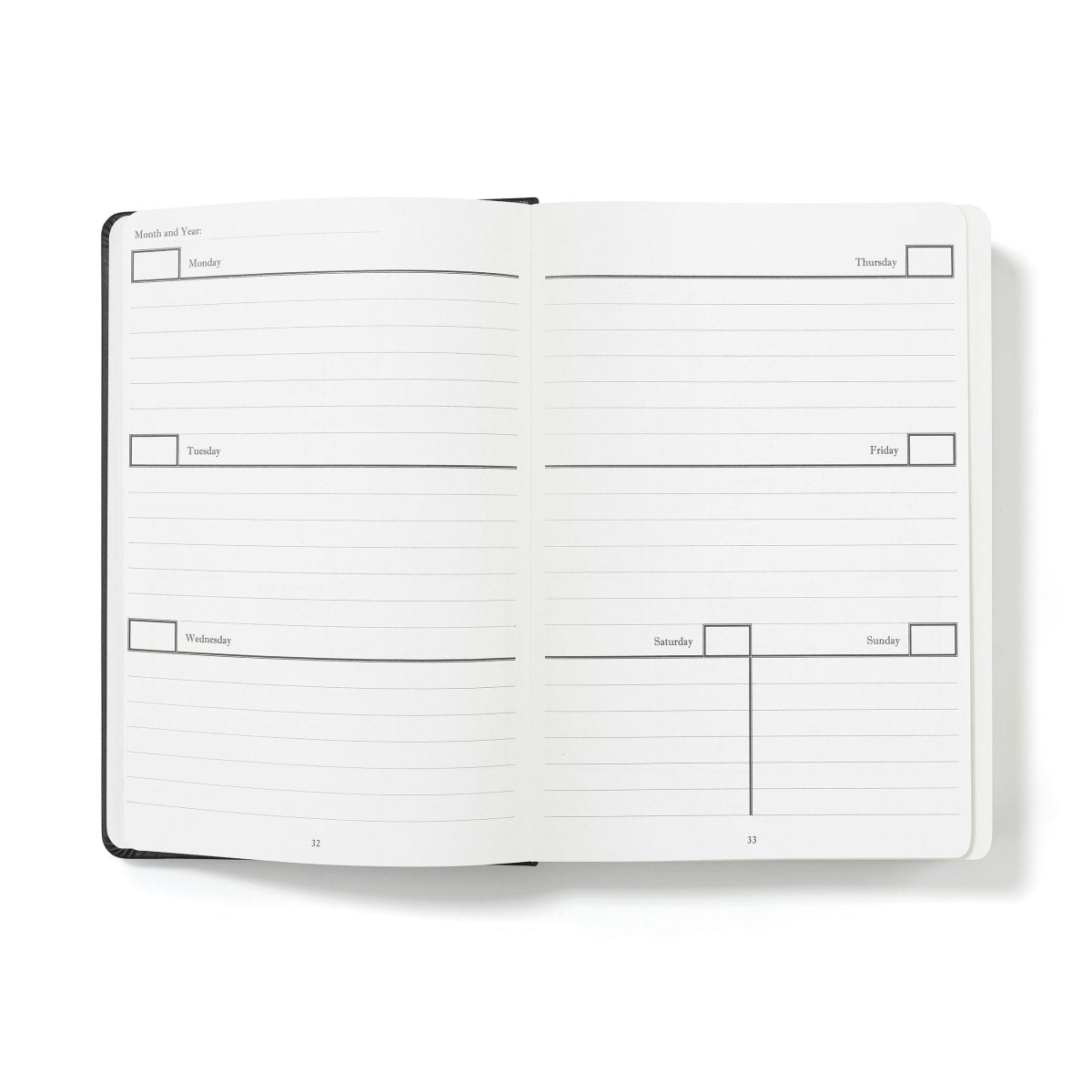 Open weekly productivity planner weekly checklist layout with lined space
