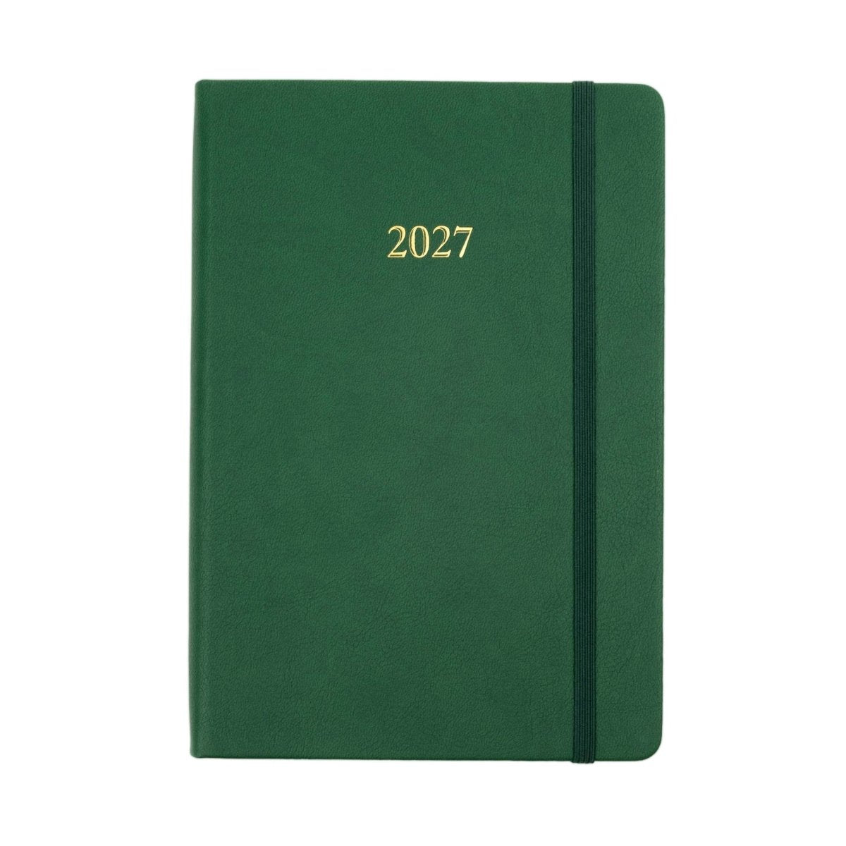 2027 planner journal with green cover and vertical elastic closure band