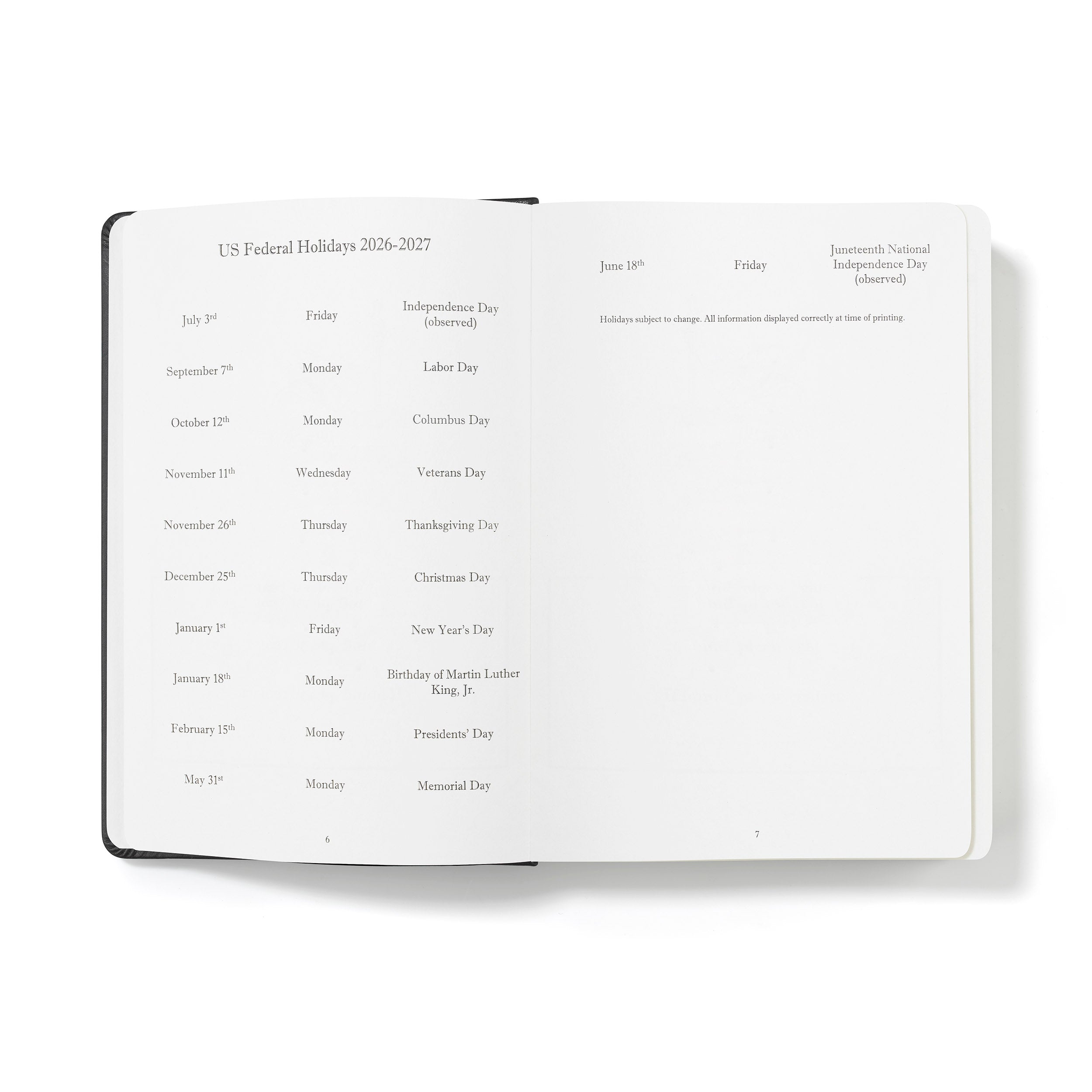 The Executive Journal - Mid-Year Edition - July 2026 to June 2027 – with US Public Holidays