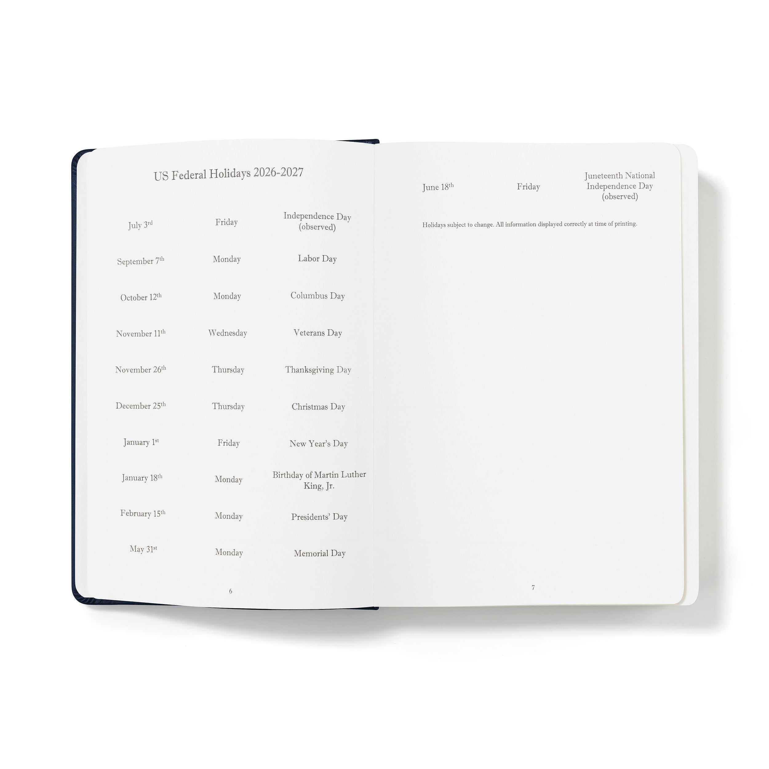 The Executive Journal - Mid-Year Edition - July 2026 to June 2027 – with US Public Holidays