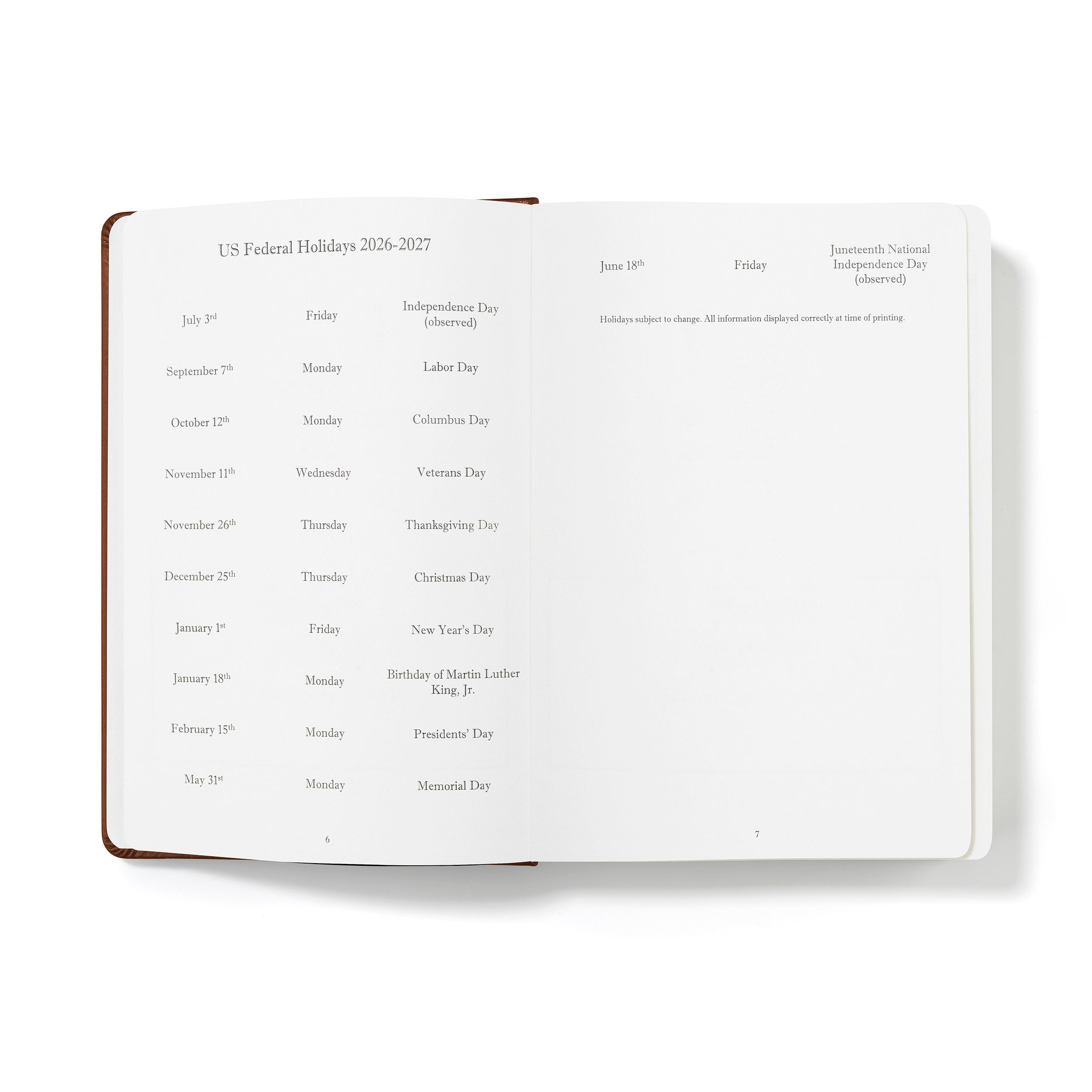 The Executive Journal - Mid-Year Edition - July 2026 to June 2027 – with US Public Holidays