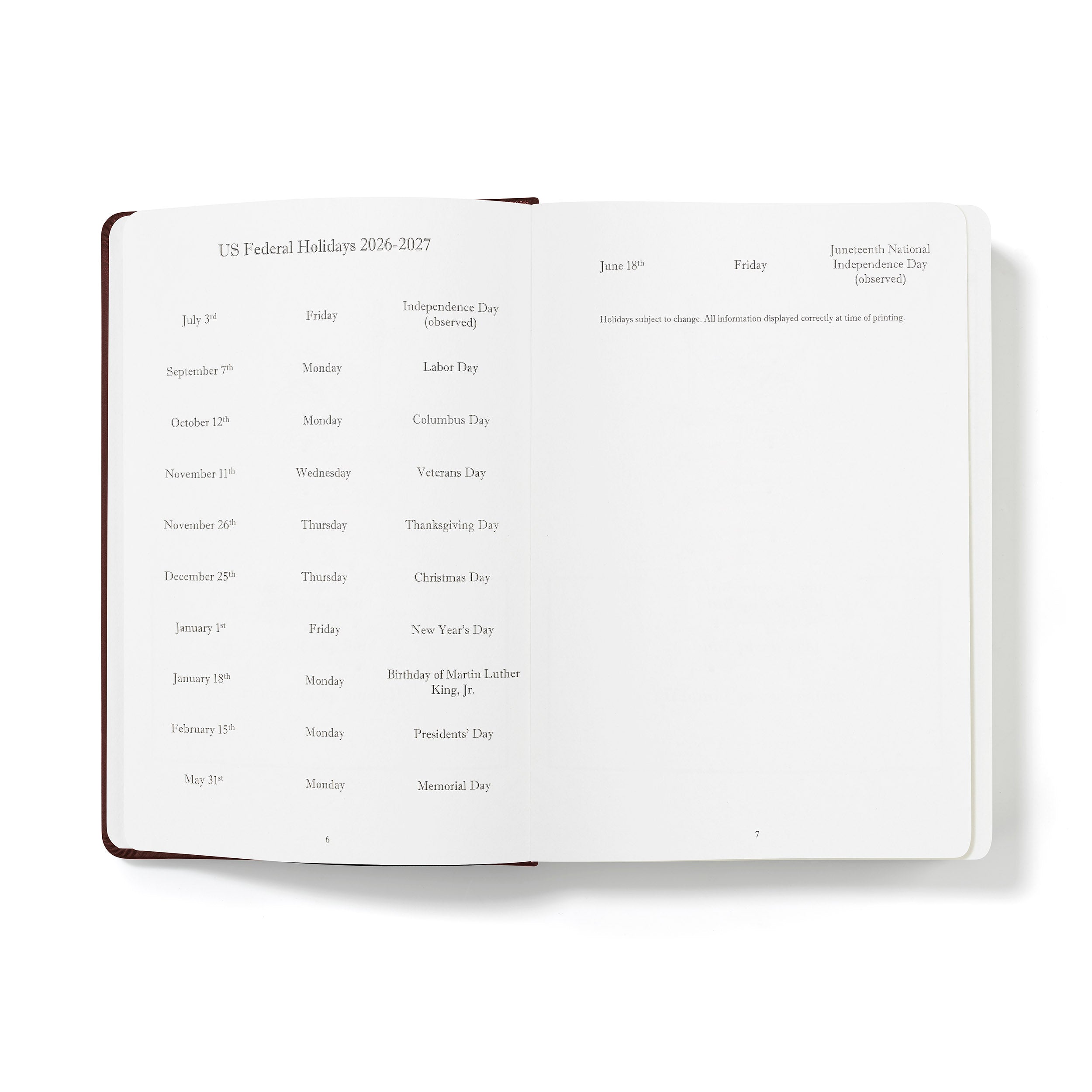 The Executive Journal - Mid-Year Edition - July 2026 to June 2027 – with US Public Holidays