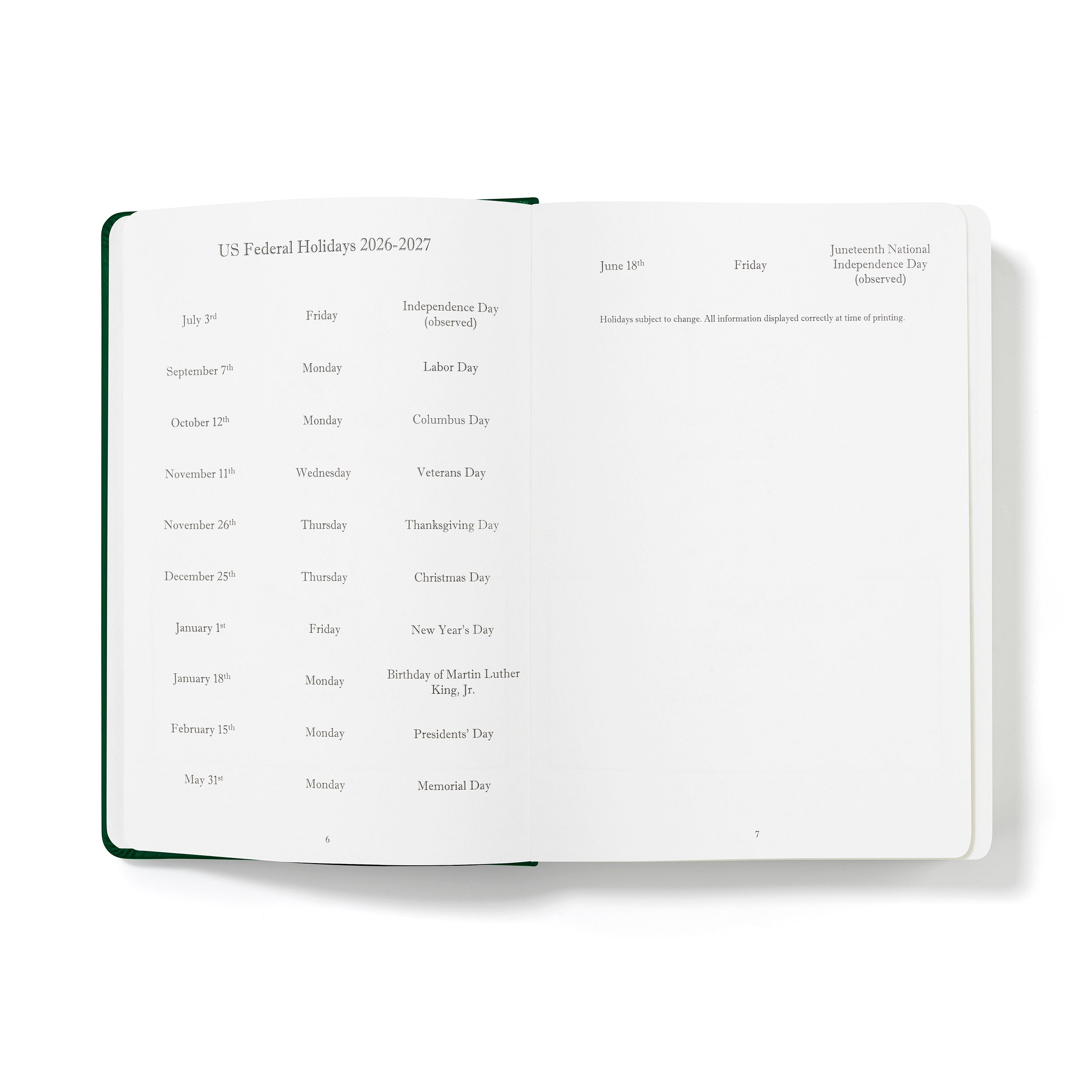 The Executive Journal - Mid-Year Edition - July 2026 to June 2027 – with US Public Holidays
