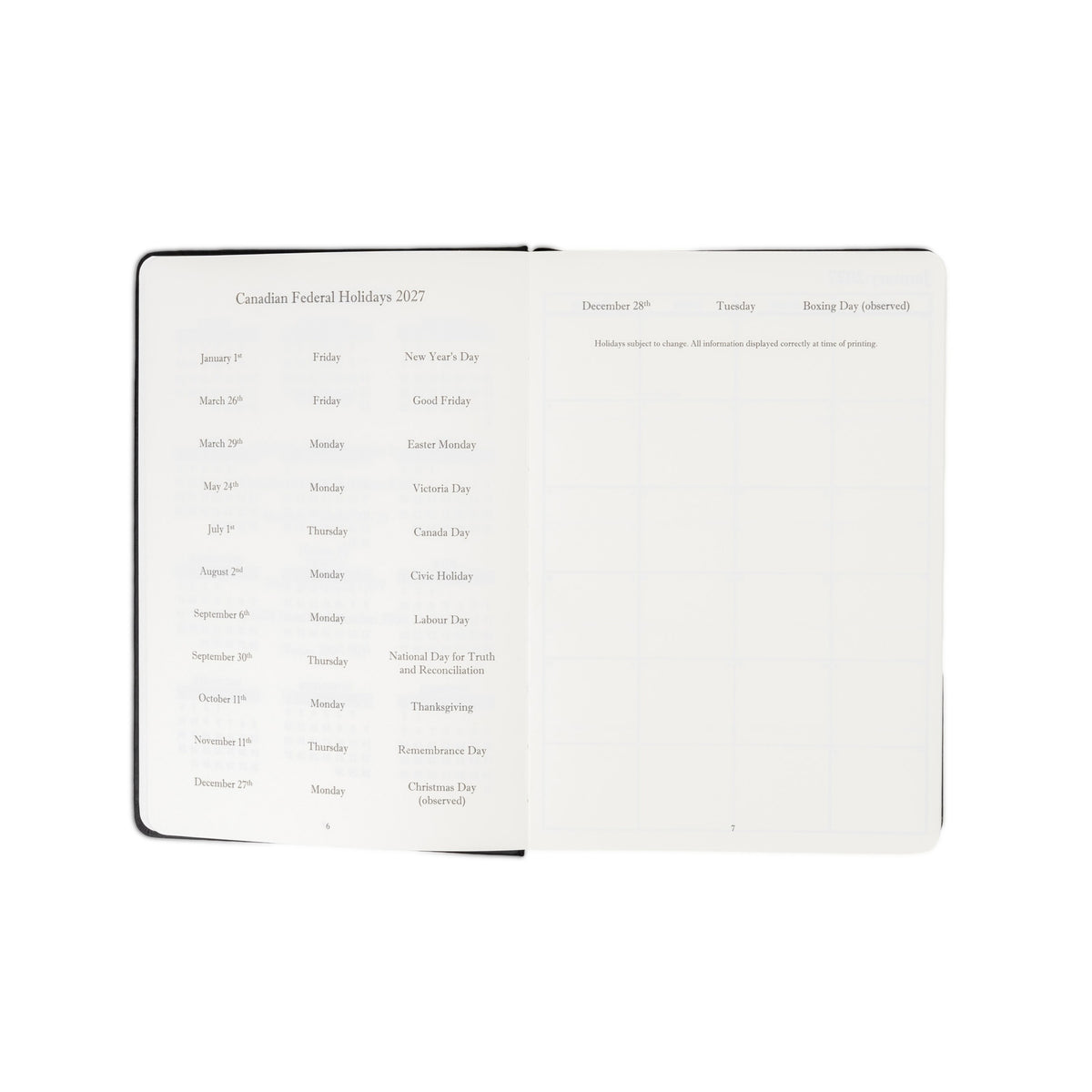The Executive Journal – 2027 Edition – with Canadian Public Holidays