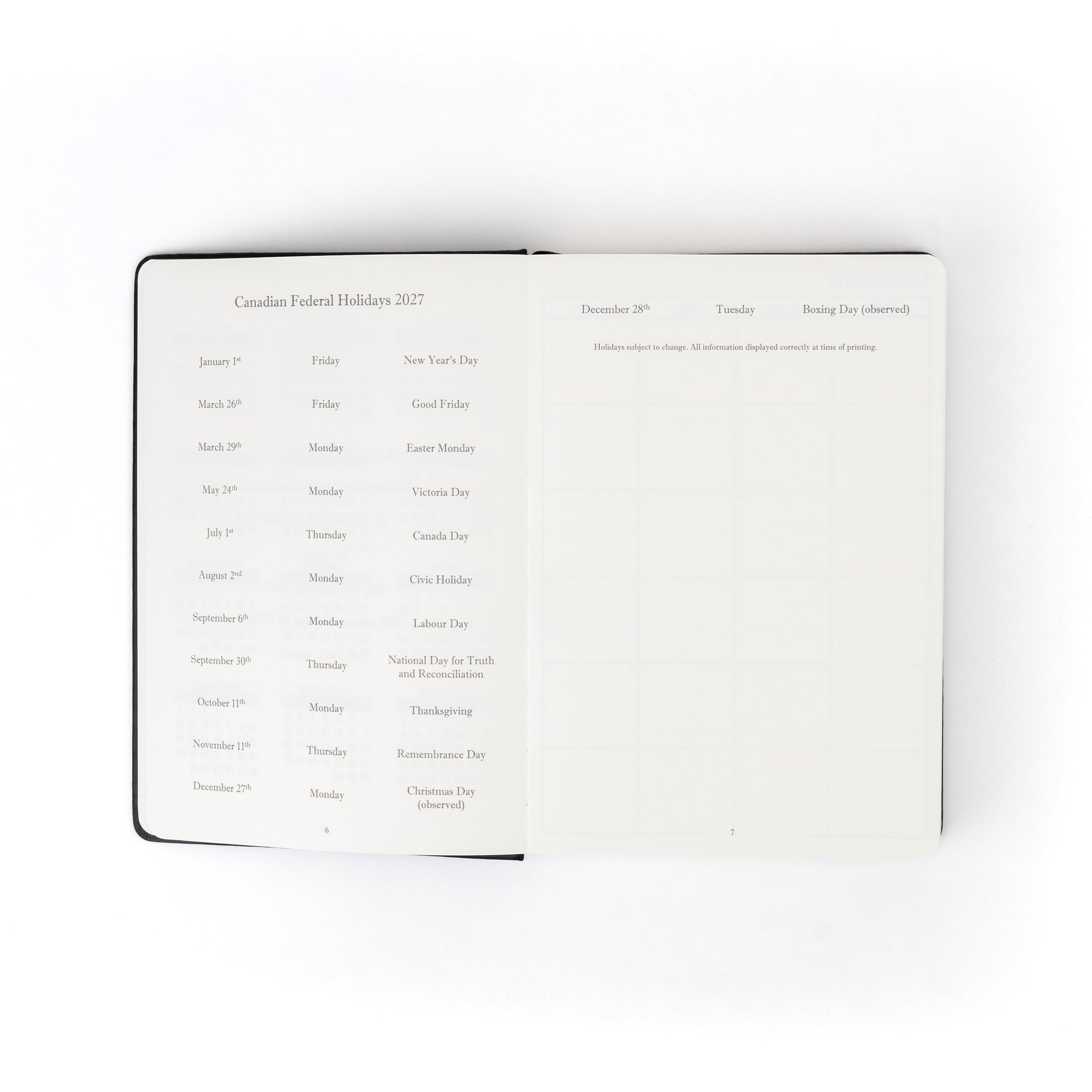 The Executive Journal – 2027 Edition – with Canadian Public Holidays