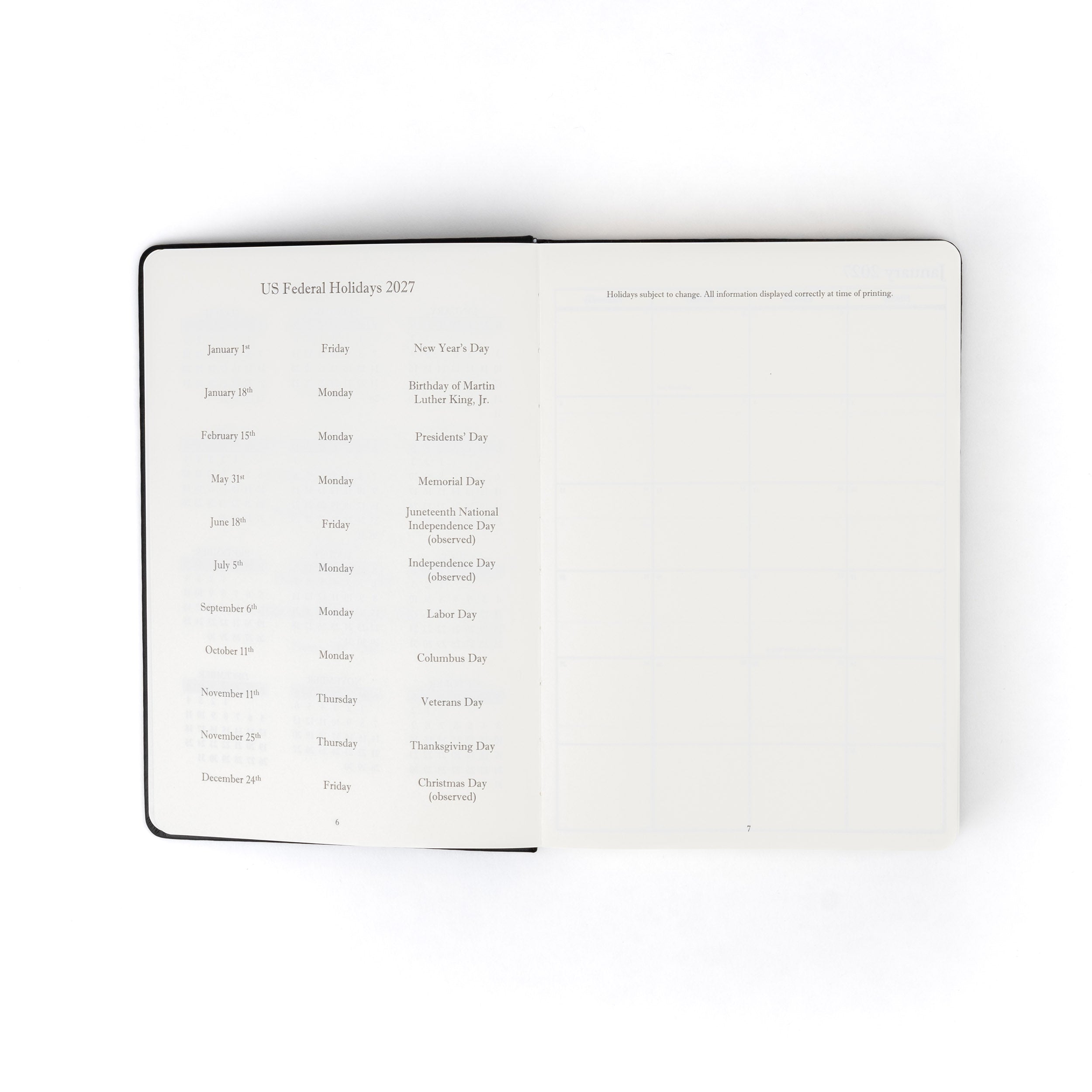 The Executive Journal – 2027 Edition – with US Public Holidays