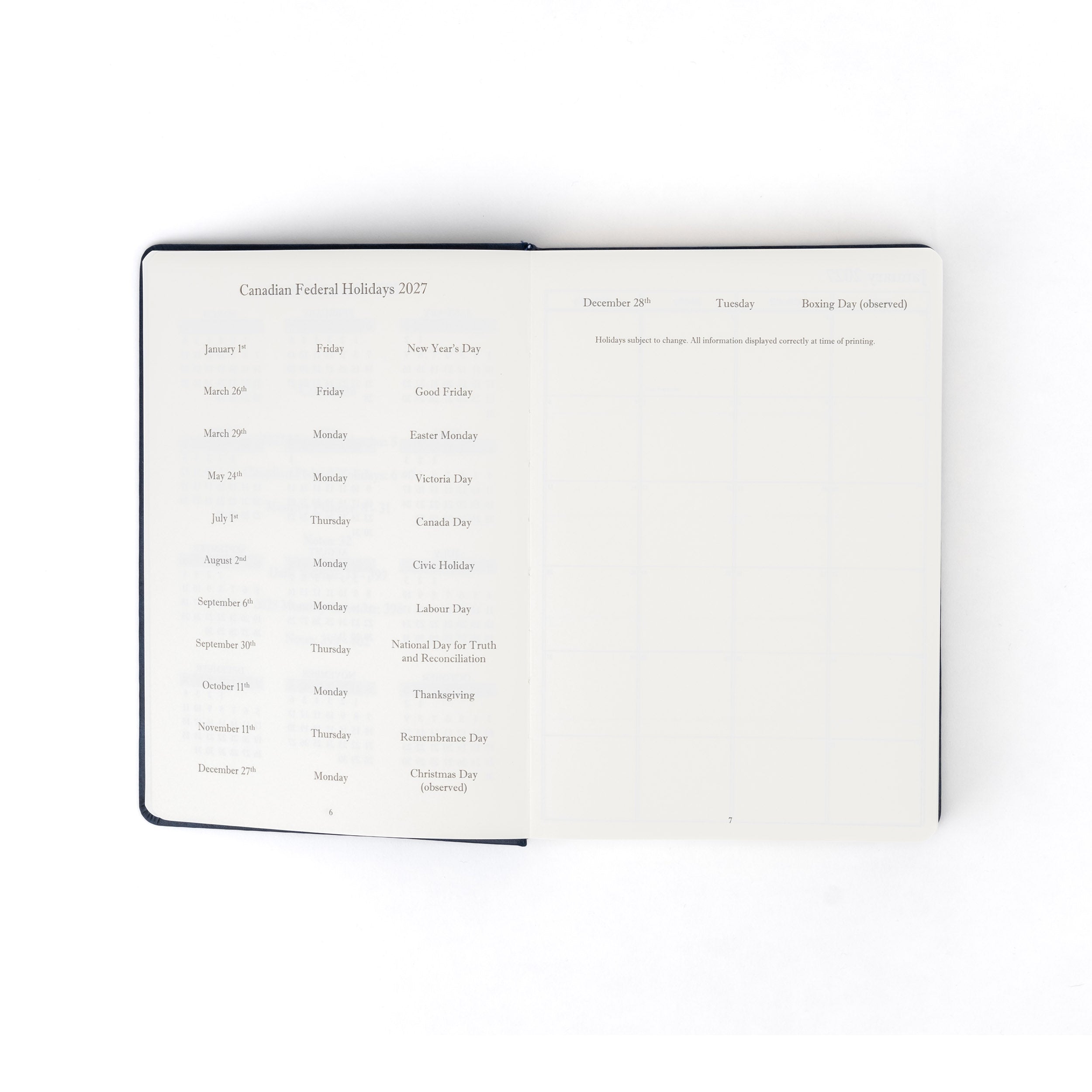The Executive Journal – 2027 Edition – with Canadian Public Holidays
