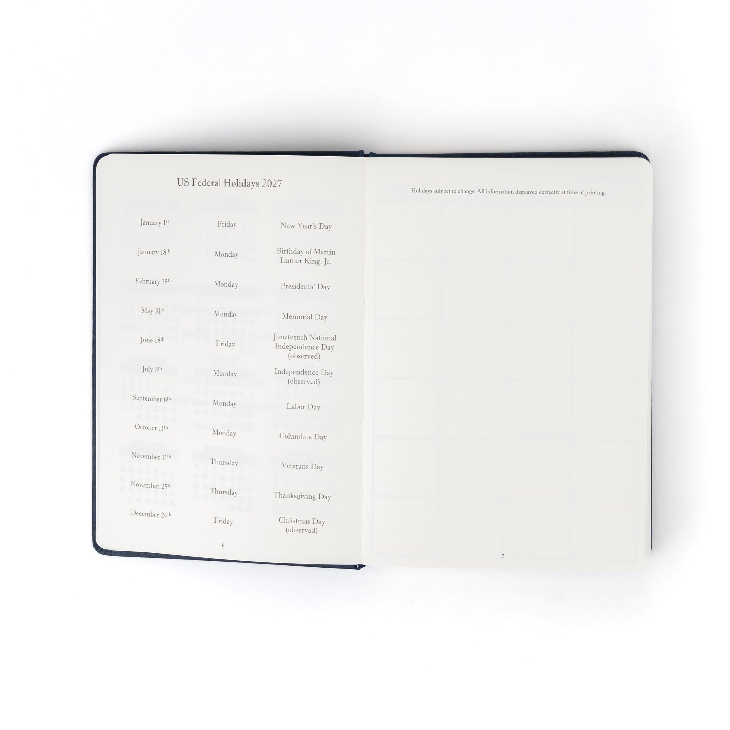 The Executive Journal – 2027 Edition – with US Public Holidays